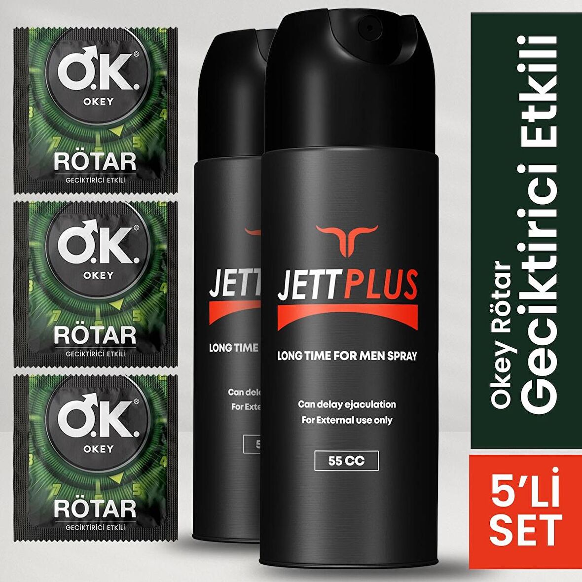 Jettplus Erkeklere Özel Geciktirici Etkili Sprey 2 Adet + 3 Adet Tek Kullanımlık Geciktirici Etkili Prezervatif