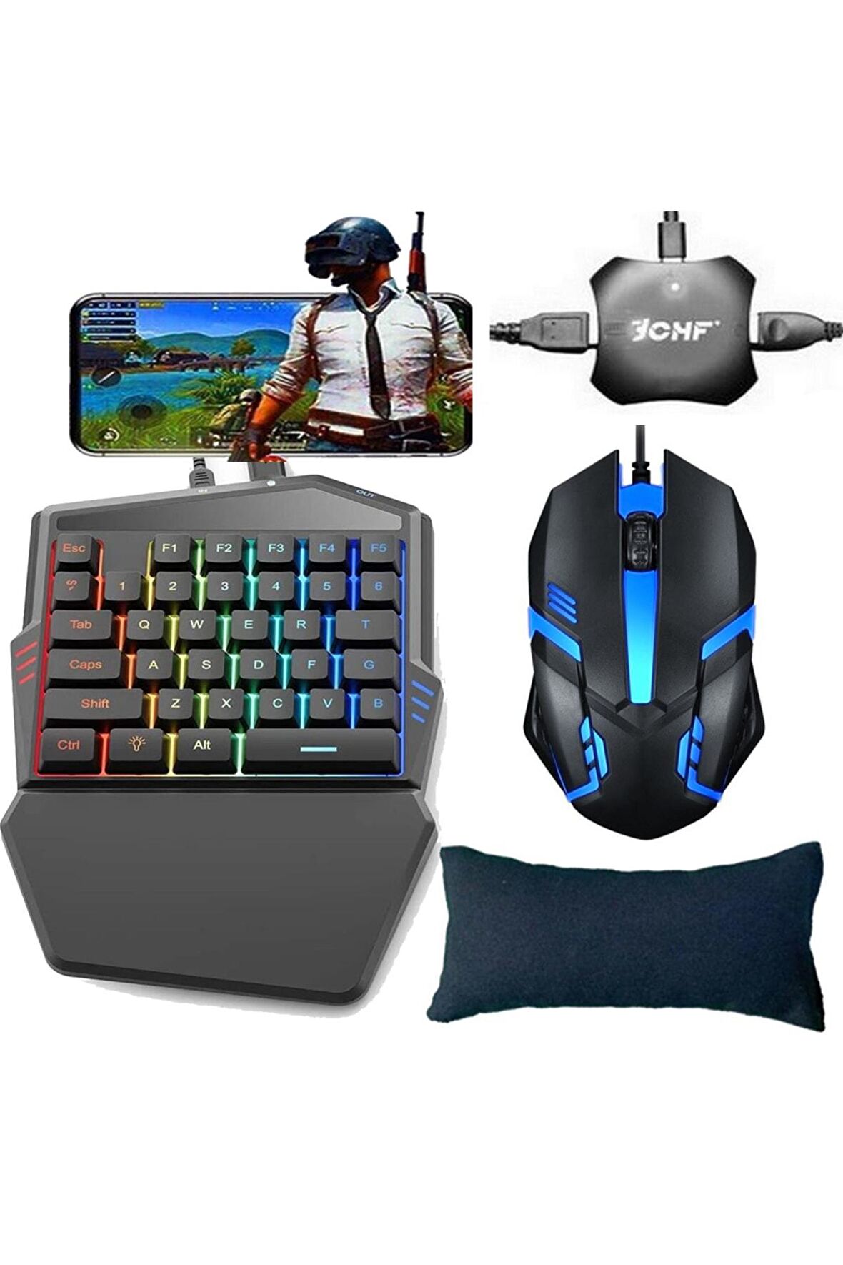 4in1 Oyun Konsolu Pubg Klavye Mouse Seti Ve Bağlayıcısı Bilek Desteği Standlı