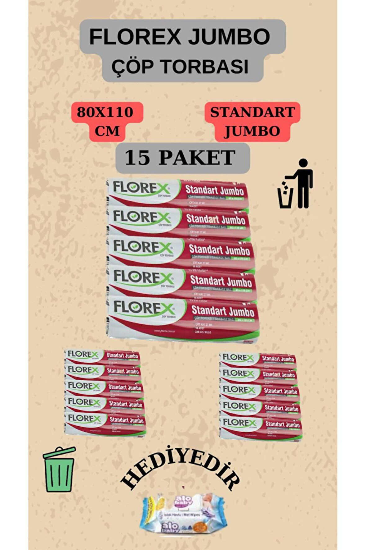 Florex Standart Jumbo Boy (80X110CM) Çöp Poşeti X 10 Rulo 100 Adet