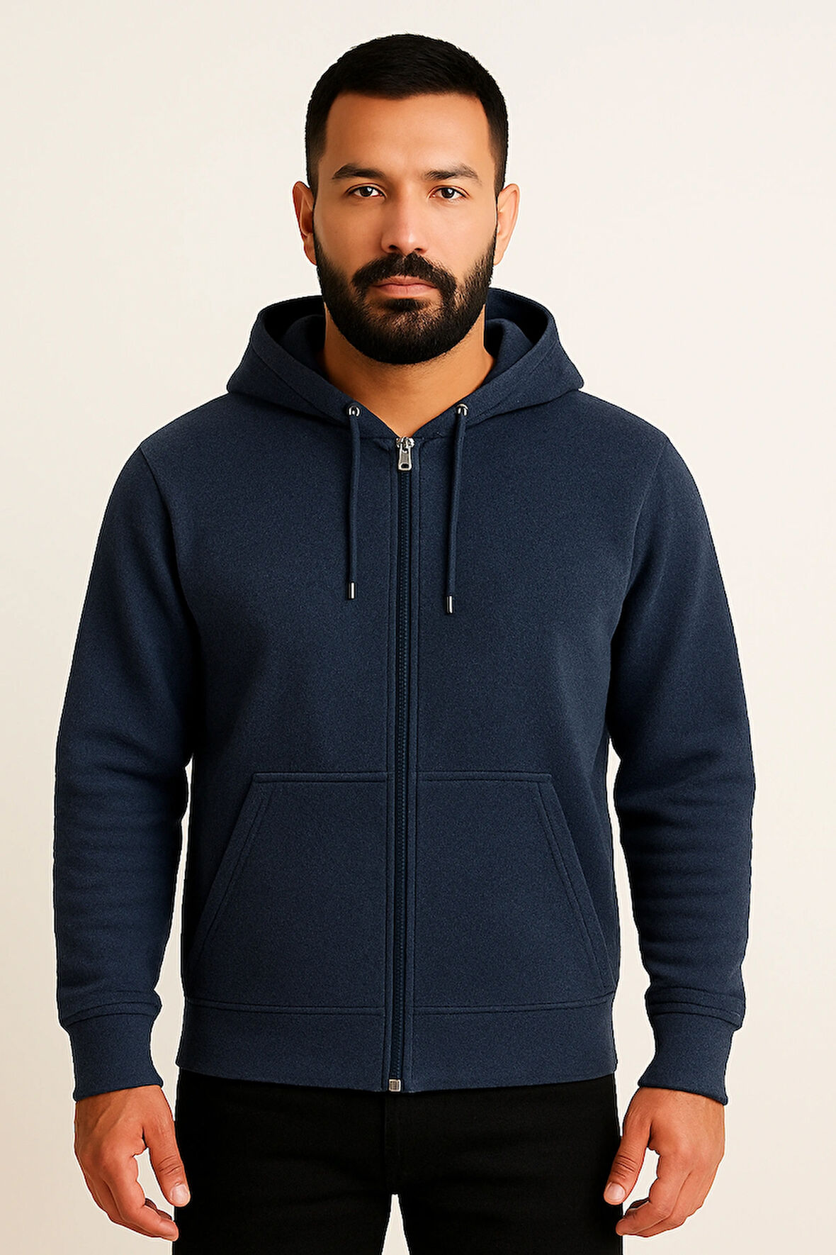 Erkek regular fit fermuarlı kapüşonlu sweatshirt (lacivert)