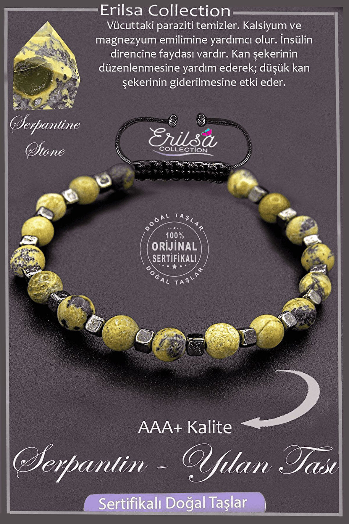 Sertifikalı AAA+ Kalite Gerçek Terahertz - Serpantin - Yılan Taşı Bileklik