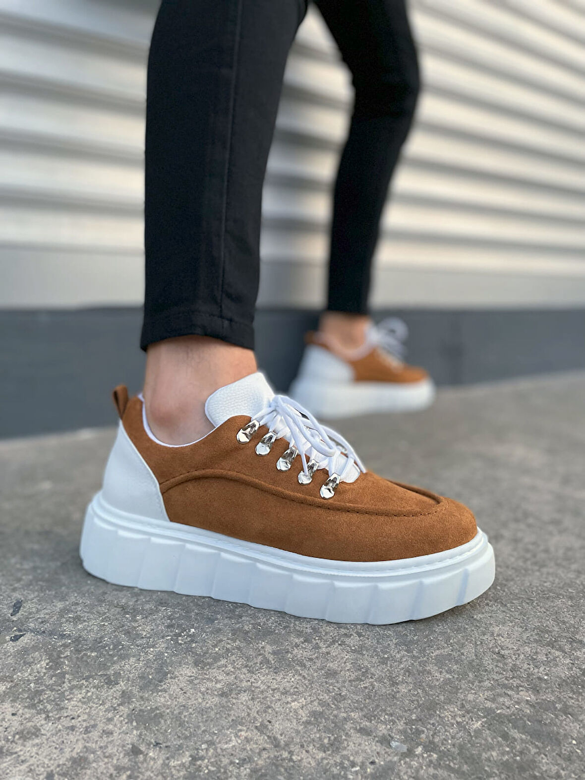 JY010 Premium Cloud Kalın Taban Erkek Sneaker - Taba Süet