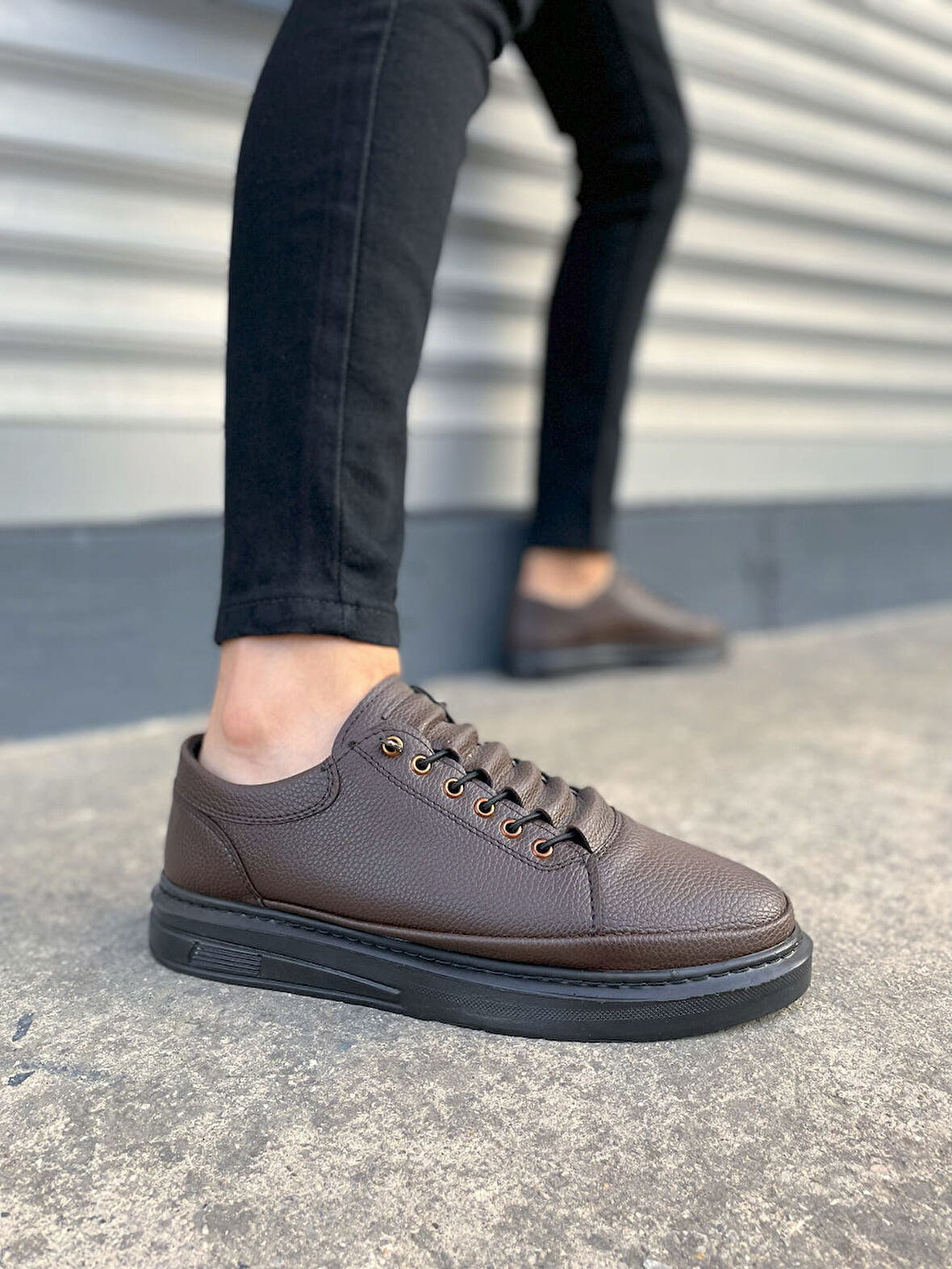 JY0535 Prime Bağcıklı Cilt Erkek Günlük Sneaker Ayakkabı CST - Kahverengi