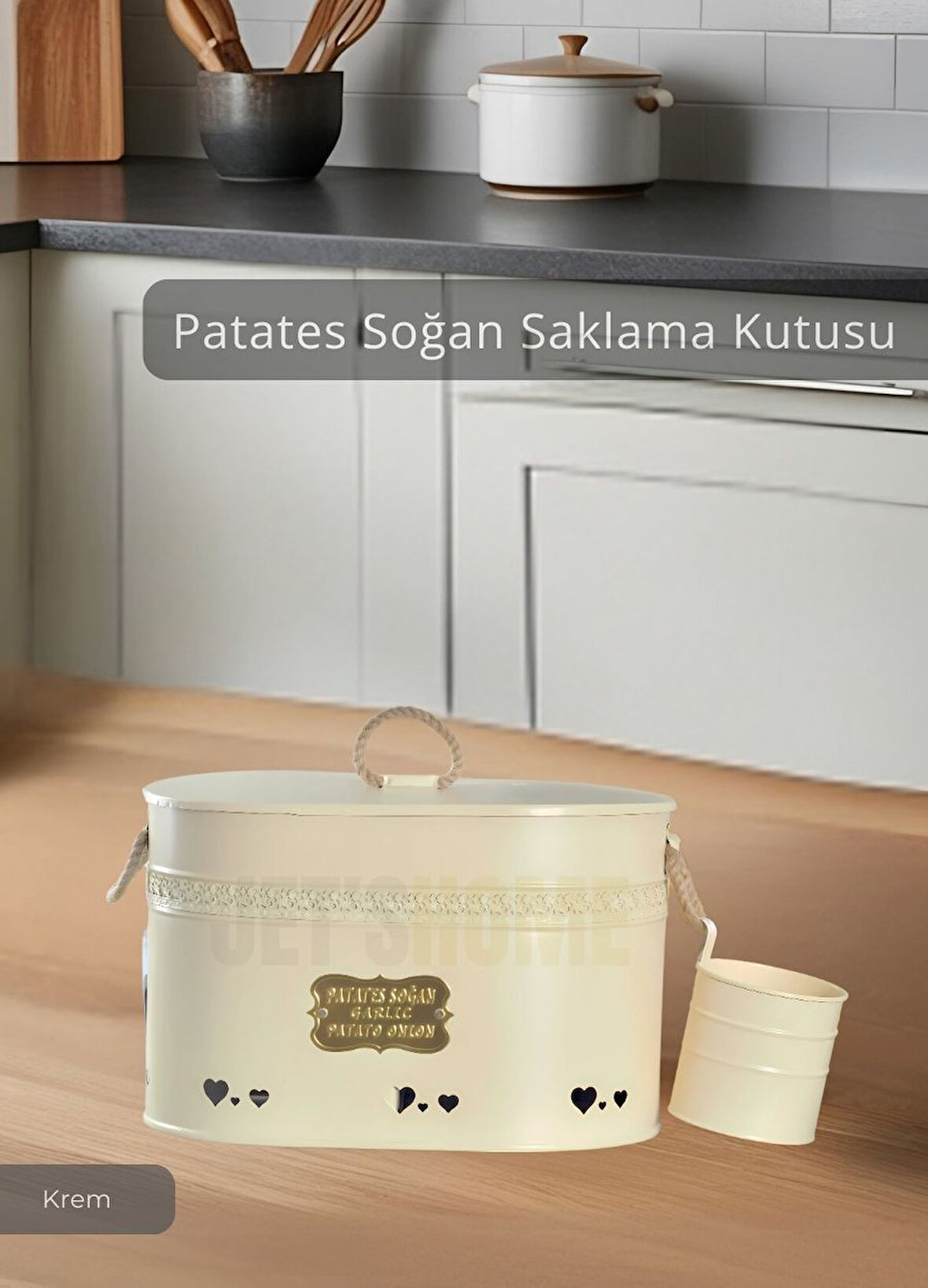 Patates Soğanlık Kovası Sarımsak Kutulu Sebzelik Kapaklı Meyve Sepeti Soğanlık Metal Krem