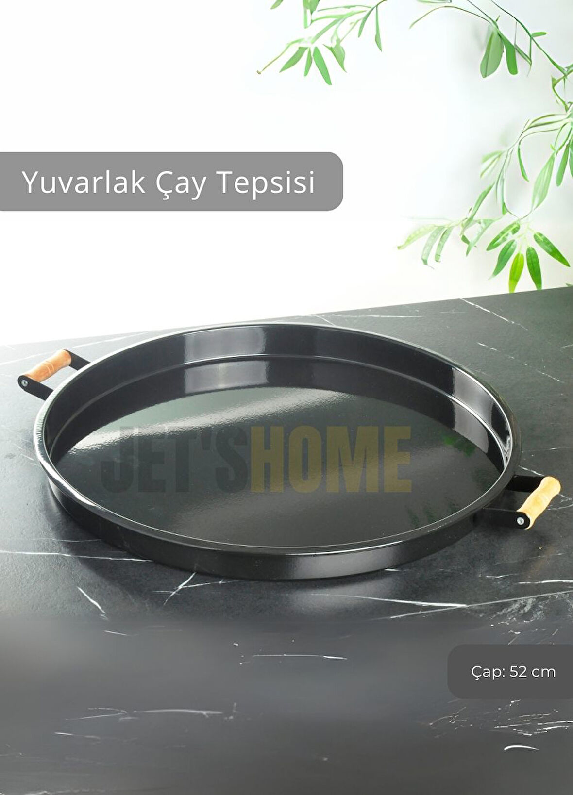 Çay Tepsisi Yuvarlak Sunum Tepsisi Paslanmaz Servis Tepsisi Metal Kahve Tepsisi Büyük Boy 52 cm