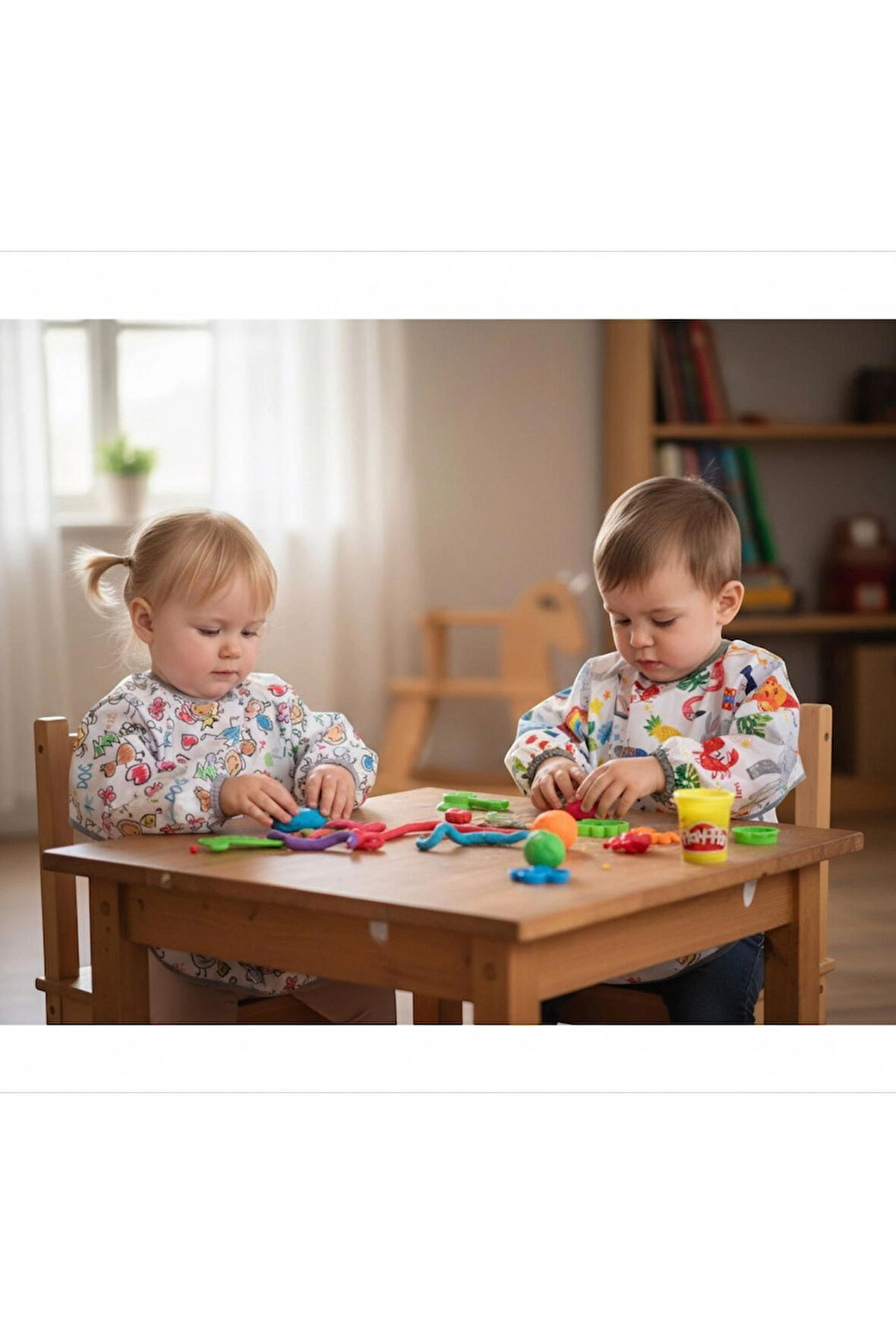 Yorni 2'li Ekonomik Set, Jungle ve Family 2-4yaş Uzun Kollu, Sıvı Geçirmeyen Bebek Önlük, Cepli ve Arkadan Cırtlı