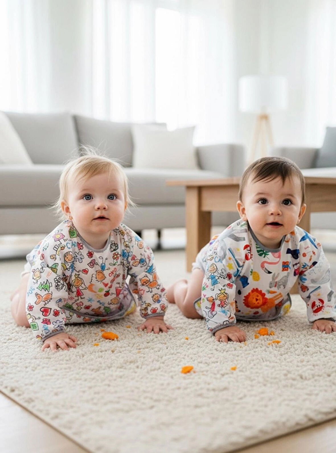 Yorni 2'li Ekonomik Set, Jungle ve Family 6-24AY Uzun Kollu, Sıvı Geçirmeyen Bebek Önlük, Cepli ve Arkadan Cırtlı