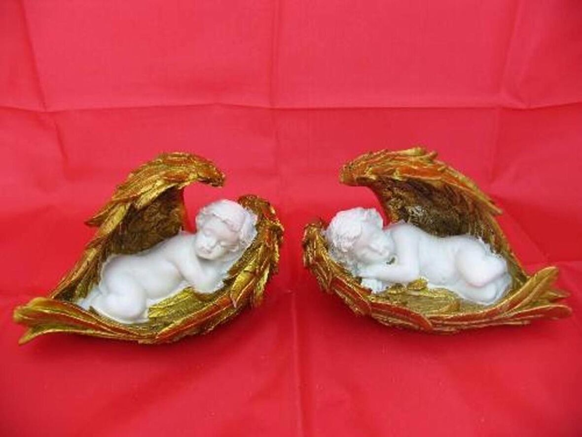HEDİYELİK › KARIŞIK › Melek Figürler-QQC 2Lİ KANATLI UYUYAN MELEK IŞIKLI>>17X9.5X10 CM
