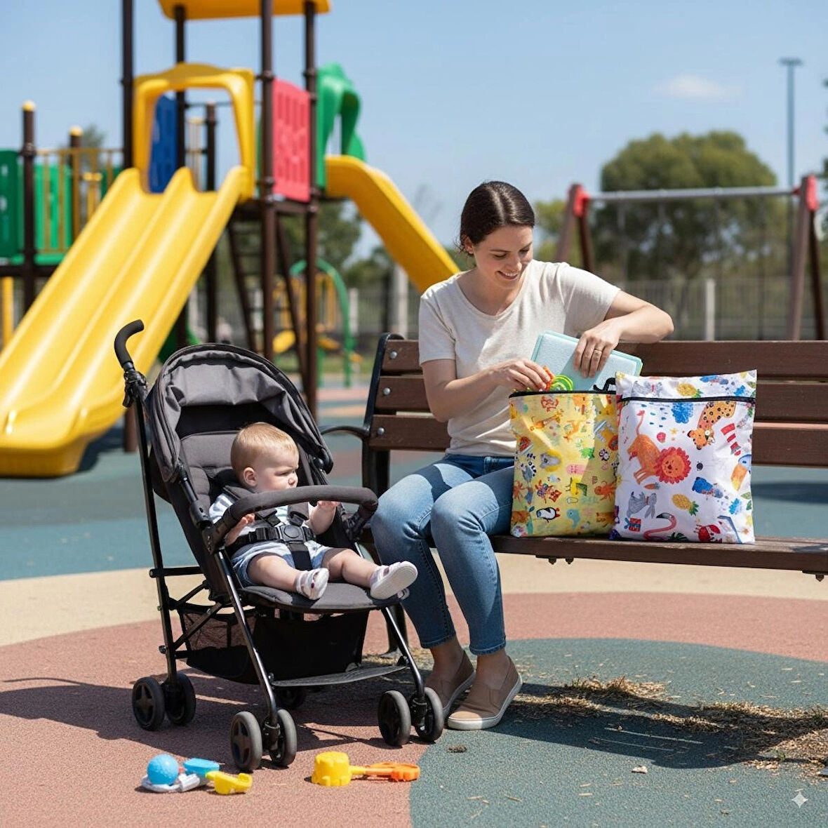 Yorni 2 Adet, 29 x 35 Cm, Jungle ve 37 x 30 Cm Summer Desen, Sıvı Geçirmeyen Çok Amaçlı Çanta, Ekonomik Set, Yıkanabilir