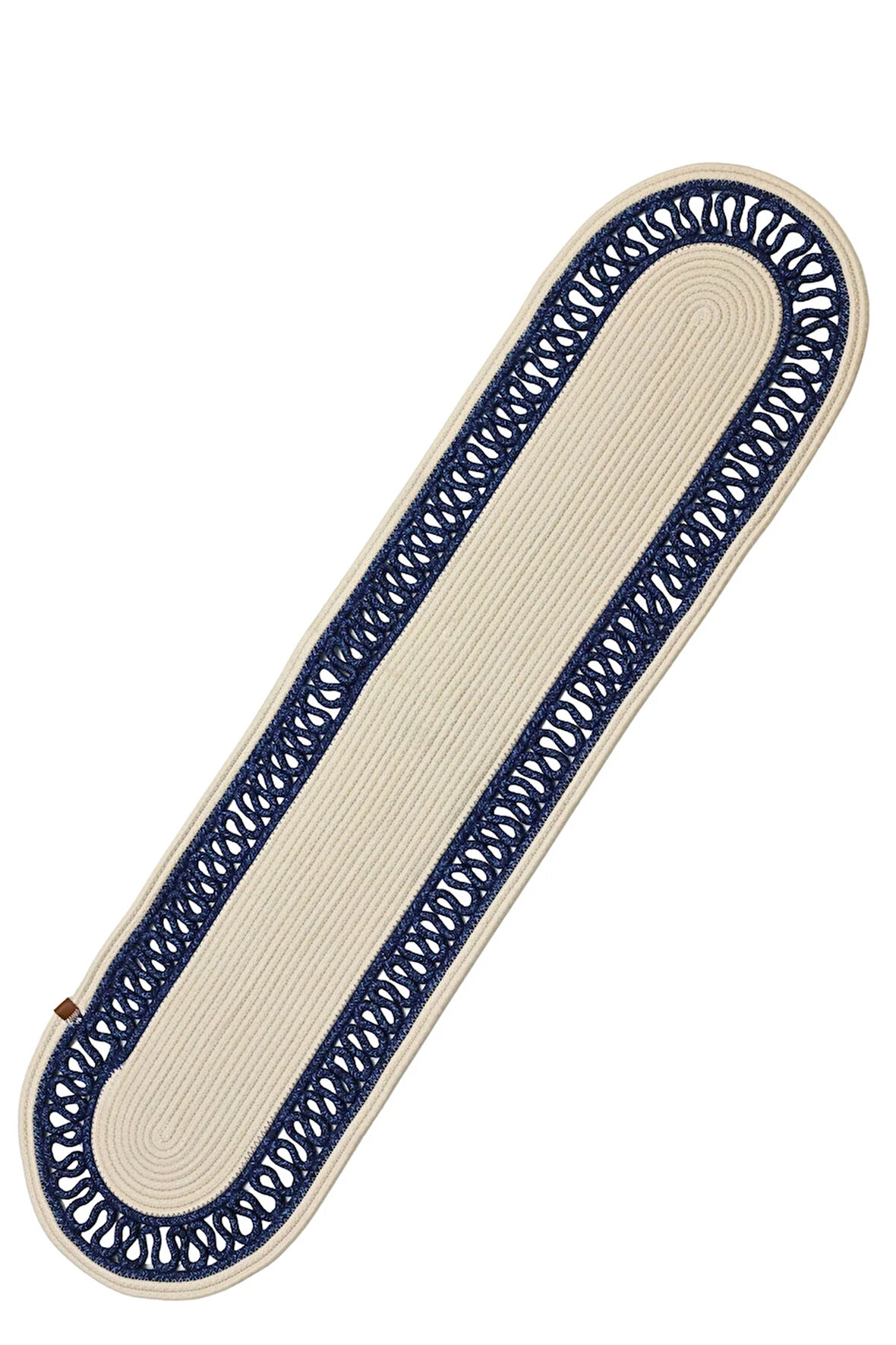 Jutty Hasır Görünümlü Jüt Dokuma Lacivert Örgü Oval Dekoratif Masa Runnerı 35x135 cm Mutfak Salon