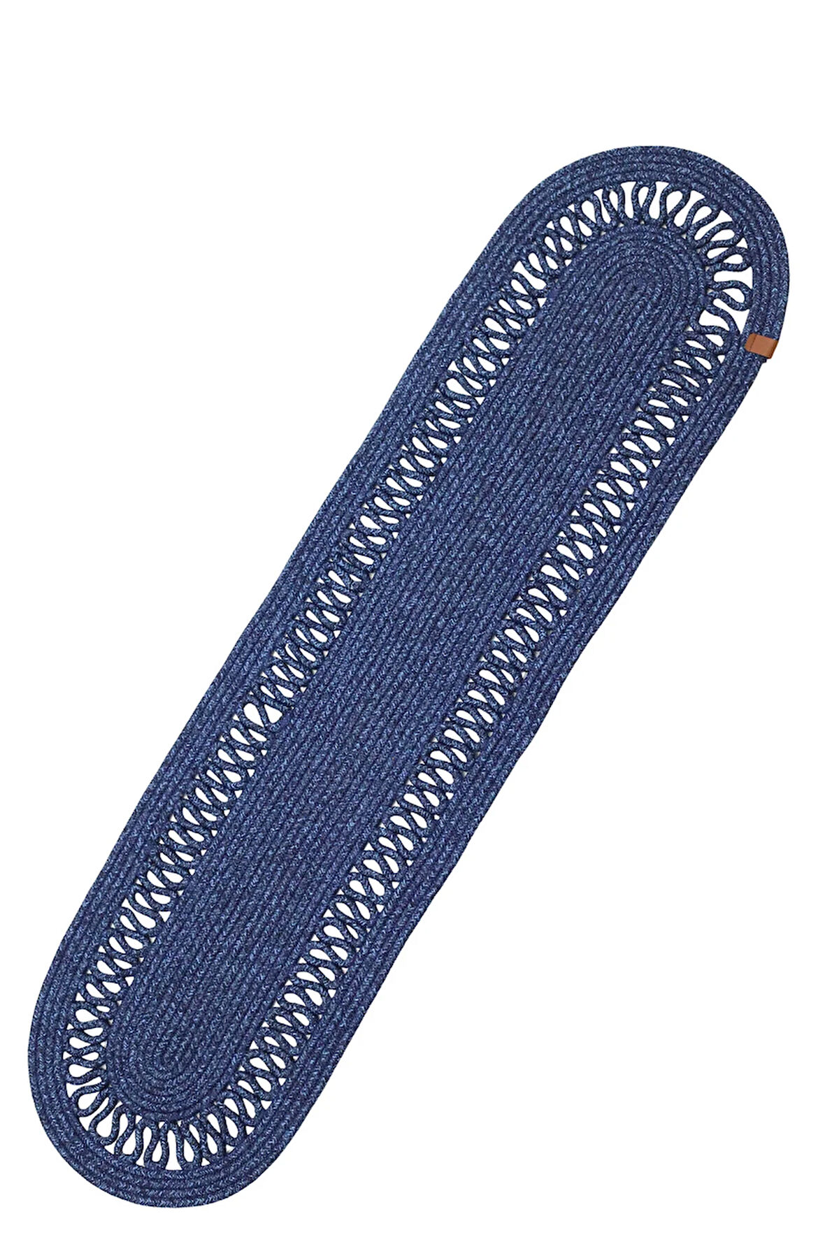 Jutty Hasır Görünümlü Jüt Dokuma Lacivert Oval Dekoratif Masa Runnerı 35x135 cm Mutfak Salon