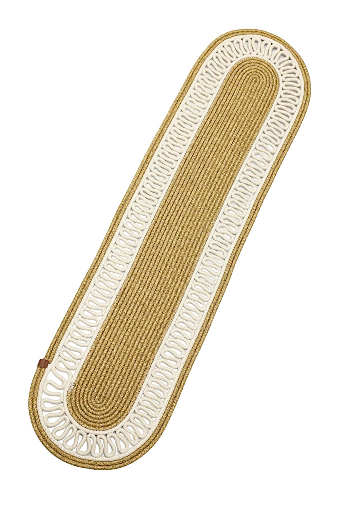 Jutty Hasır Görünümlü Jüt Dokuma Natural Krem Örgü Oval Dekoratif Masa Runnerı 35x135cm Mutfak Salon