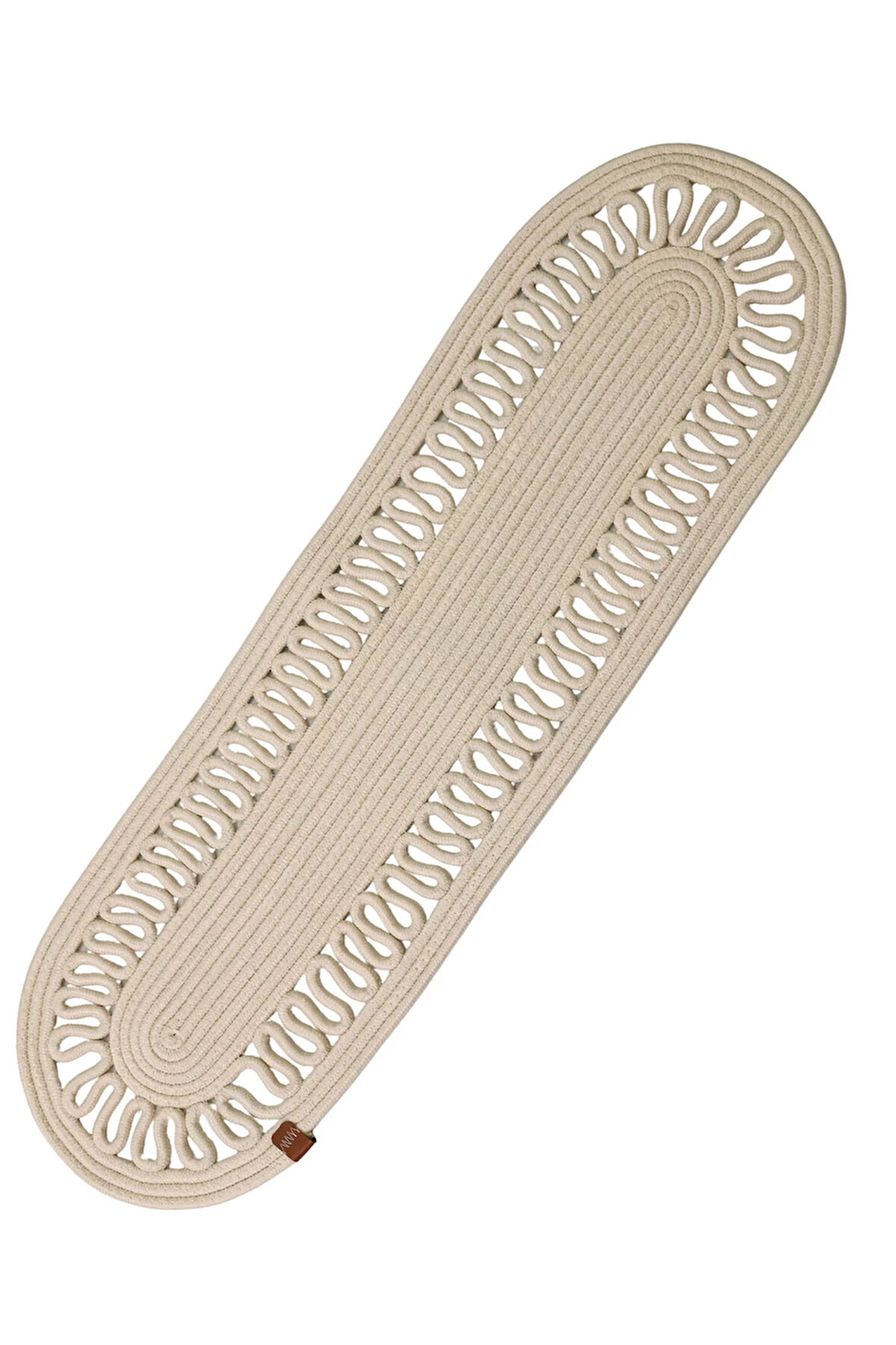 Jutty Hasır Görünümlü Jüt Dokuma Oval Krem Örgü Dekoratif Runner 25x90 cm Mutfak Salon Masa Örtü