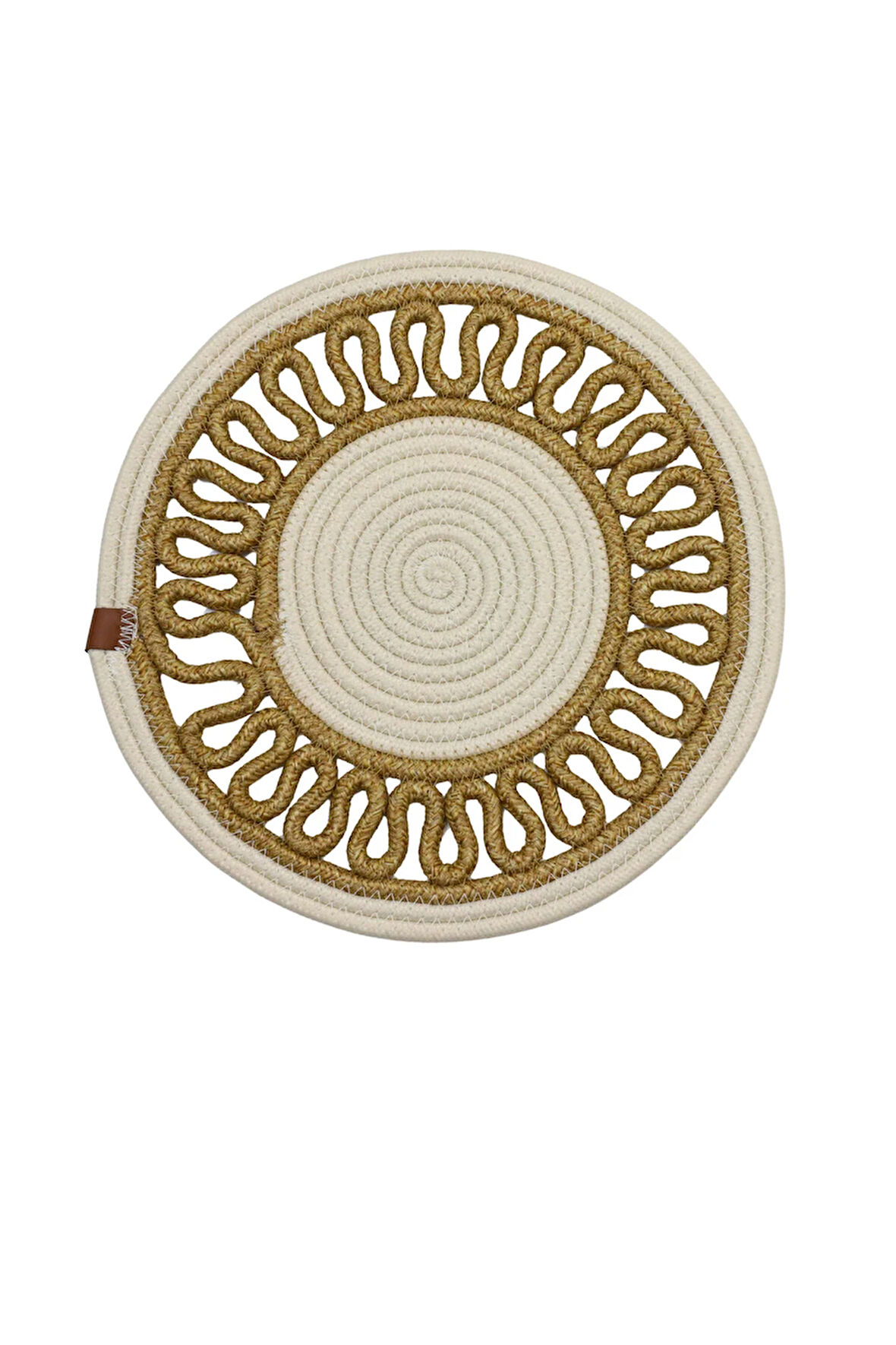 Jutty Hasır Görünümlü Jüt Dokuma Yuvarlak Krem Natural Örgü Dekoratif Amerikan Servis 32x32 cm Supla