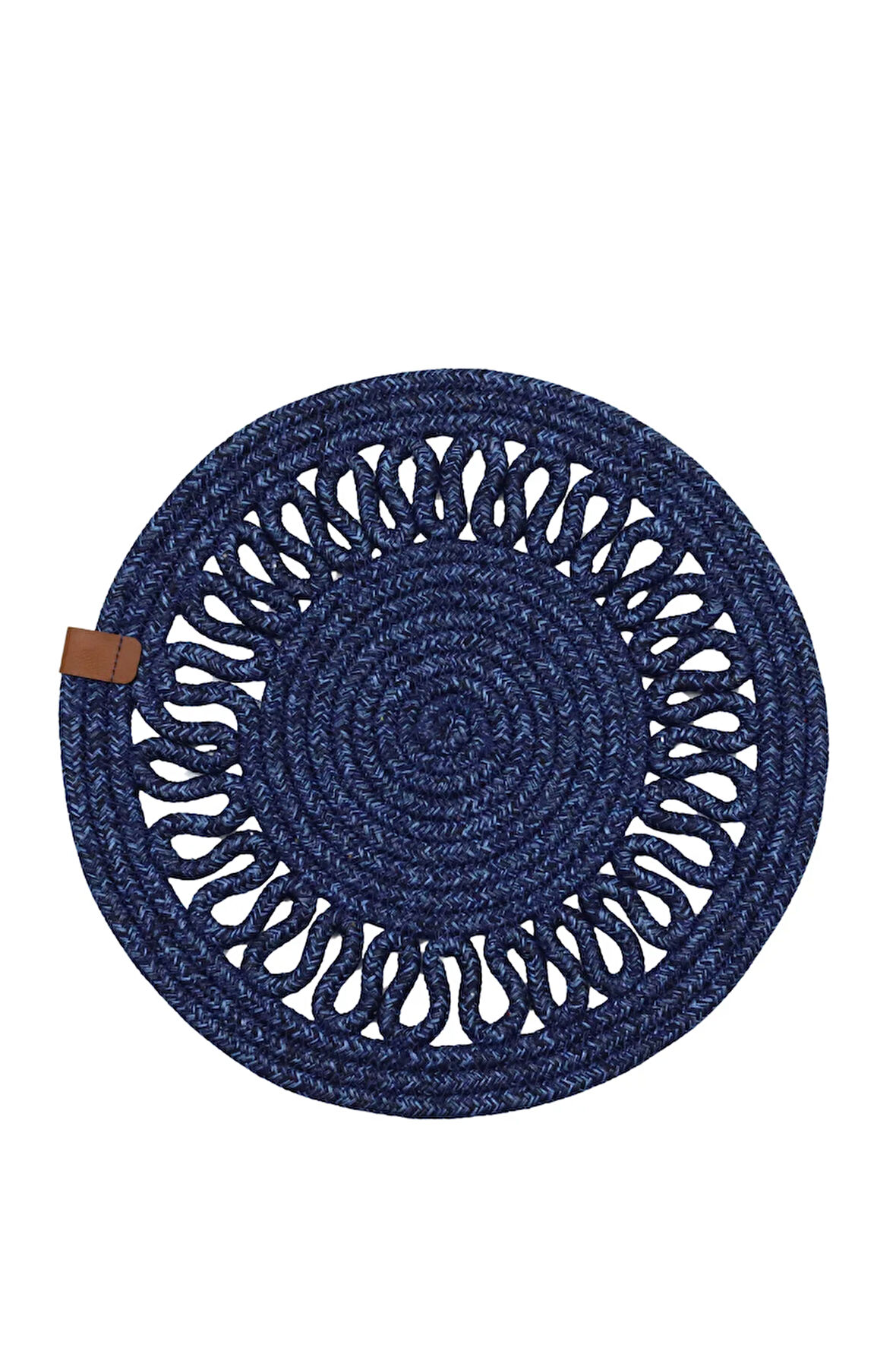 Jutty Hasır Görünümlü Jüt Dokuma Yuvarlak Lacivert Örgü Dekoratif Amerikan Servis 32x32 cm Supla