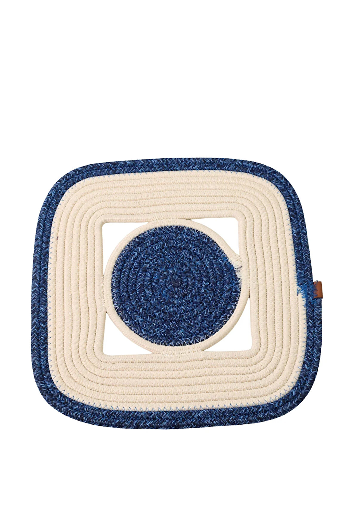 Jutty Hasır Görünümlü Jüt Dokuma Kare Lacivert Krem Dekoratif Amerikan Servis 32x32 cm Supla