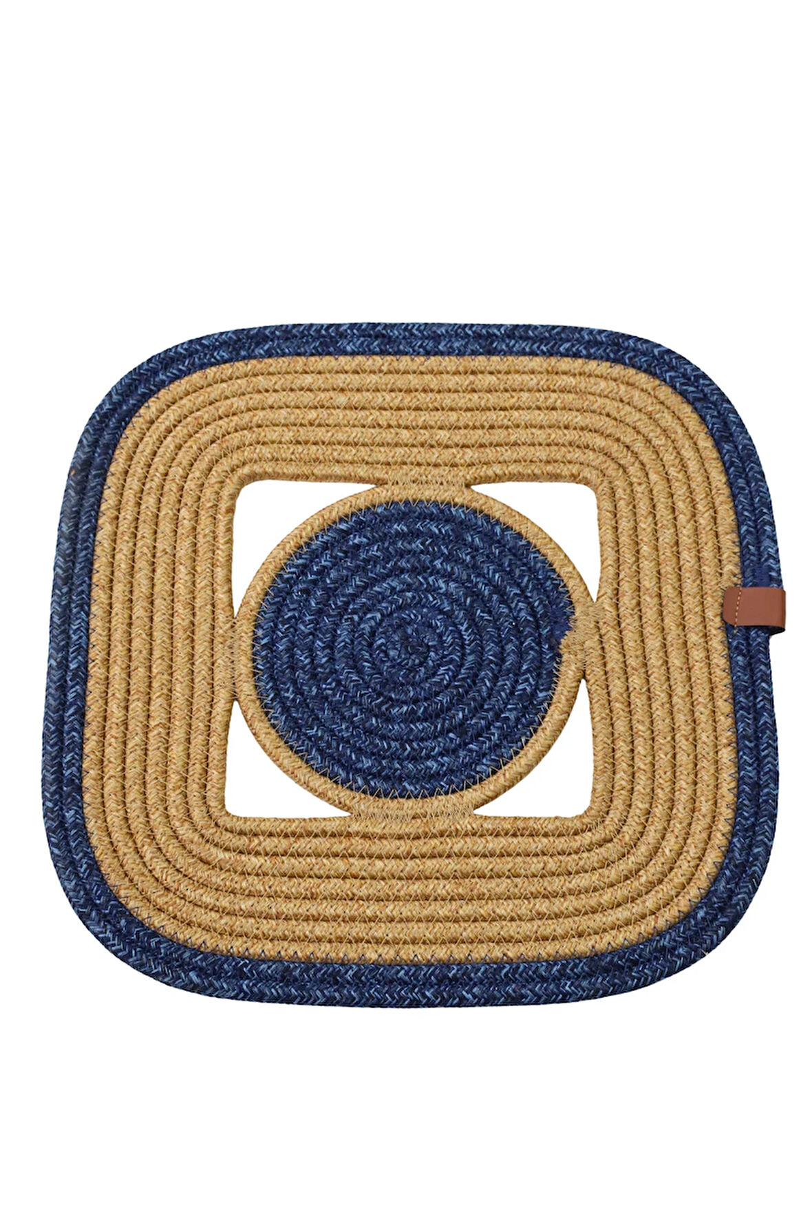 Jutty Hasır Görünümlü Jüt Dokuma Kare Lacivert Natural Dekoratif Amerikan Servis 32x32 cm Supla