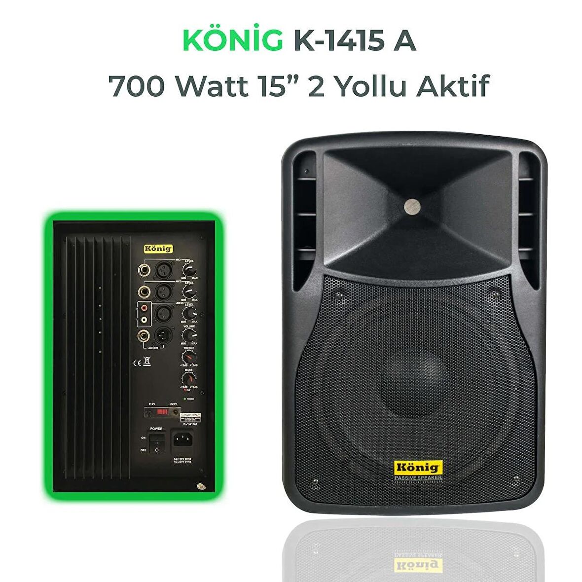 König K-1415A 15'' 700W 15 Inç 2 Yollu Aktif Hoparlör