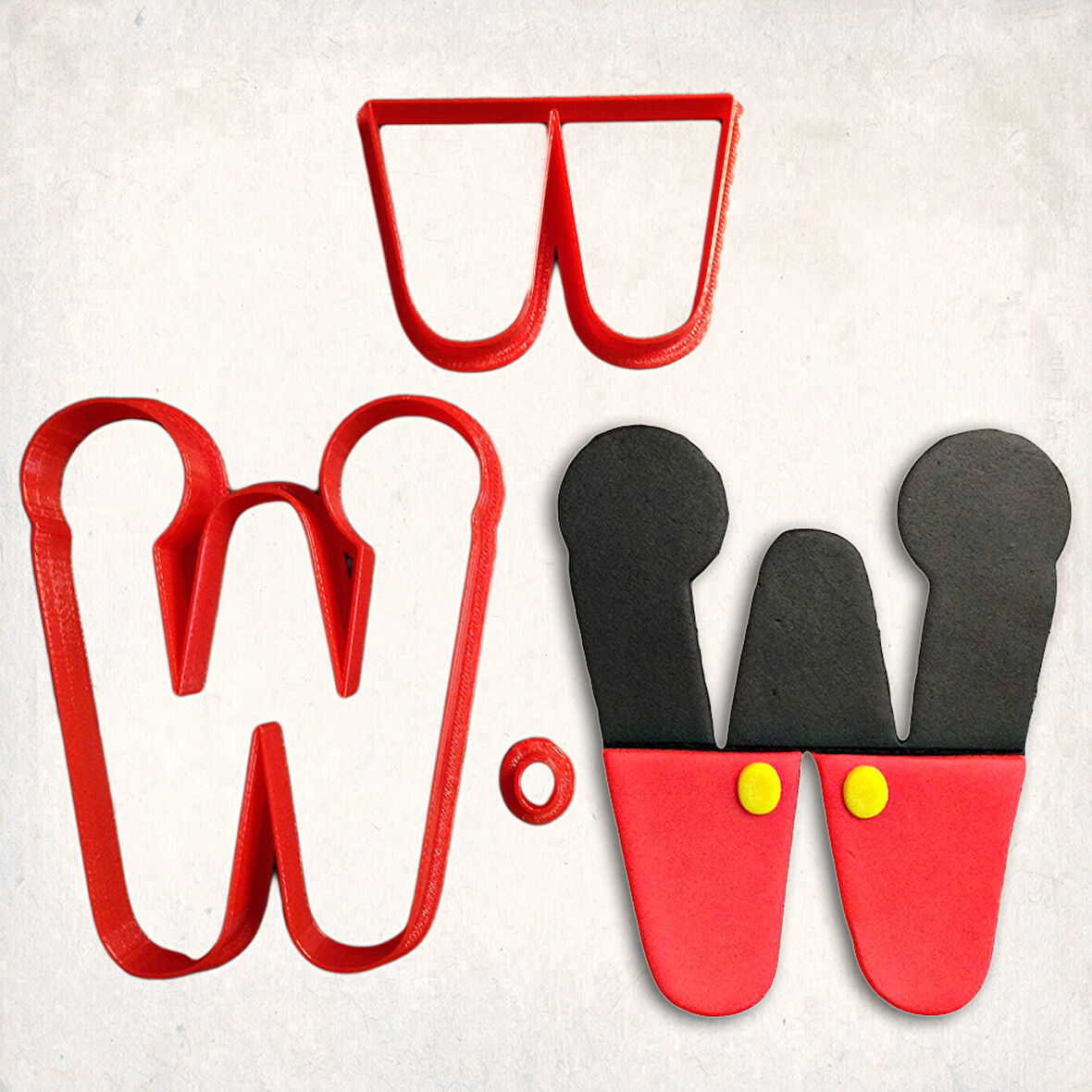 Miki Fare W Harfi Detaylı Kurabiye Kalıp Seti 3 Parça