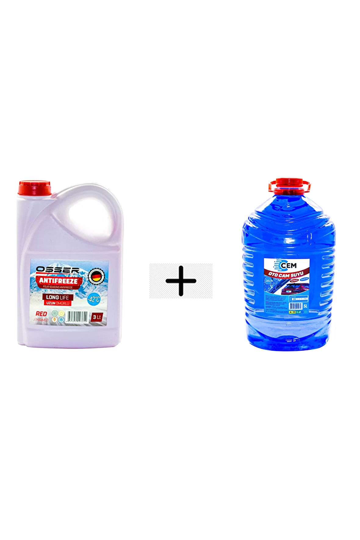 CEM CAR CARE Kışlık Set ( Cam Suyu 5 Lt Antifrizli -20 Derece+Kırmızı Antifriz 3 Lt -42 De