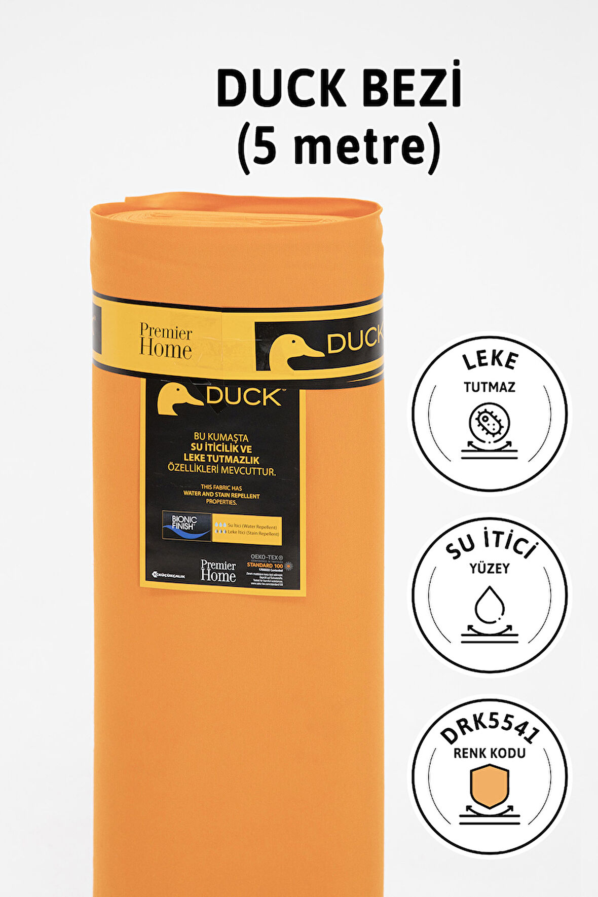 Premier Metrelik Duck Keten Kumaş Su İtici Bez 5 Metre DRK5541 - Turuncu