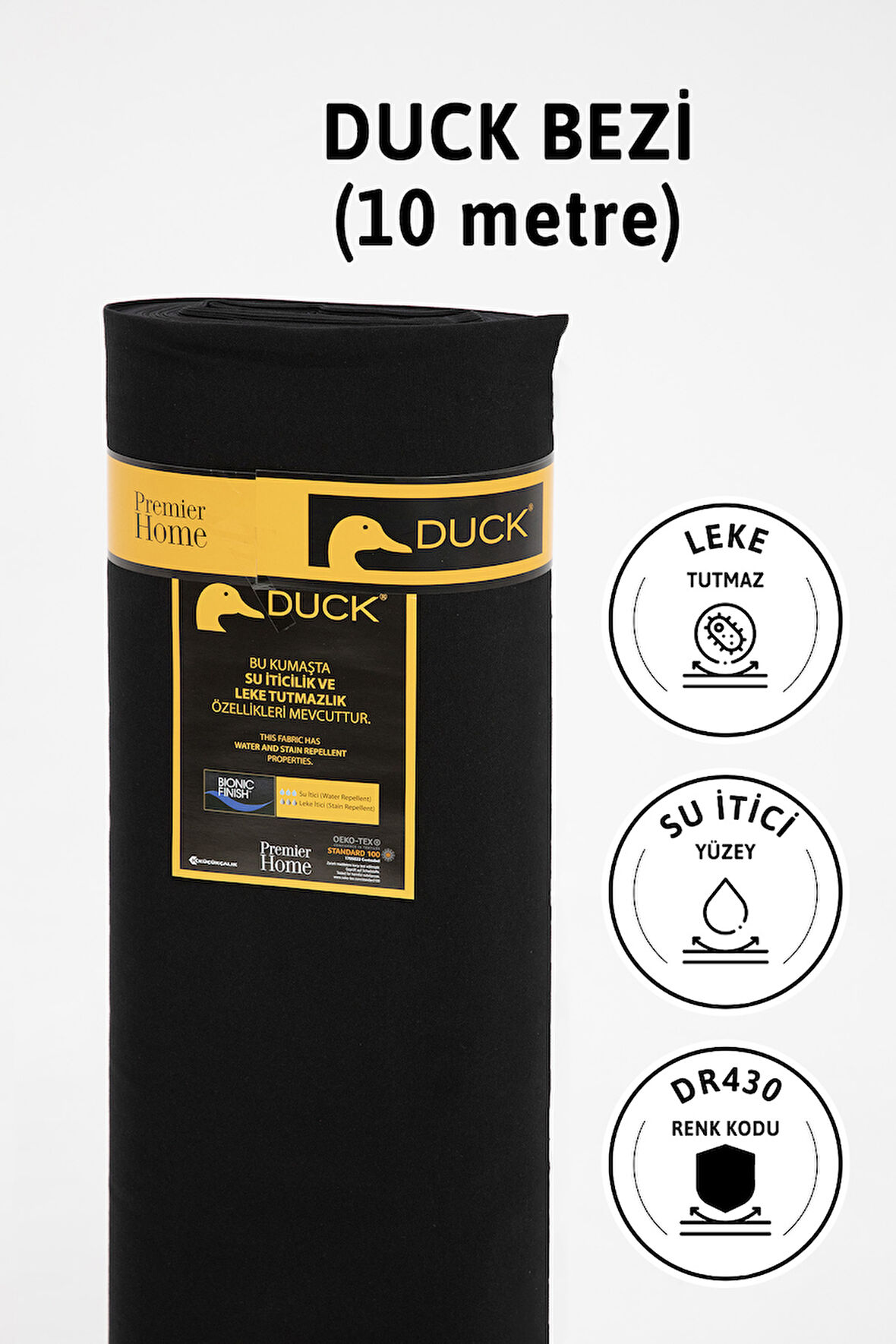 Premier Metrelik Duck Keten Kumaş Su İtici Bez 10 Metre DR430 - Siyah