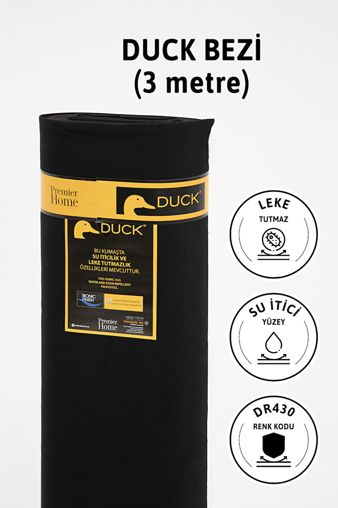 Premier Metrelik Duck Keten Kumaş Su İtici Bez 3 Metre DR430 - Siyah
