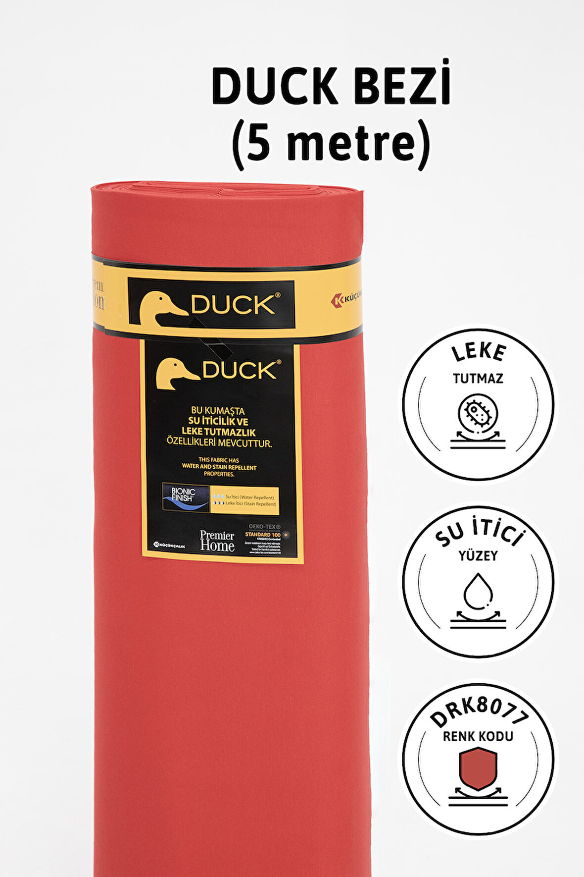 Premier Metrelik Duck Keten Kumaş Su İtici Bez 5 Metre DRK8077 - Kırmızı