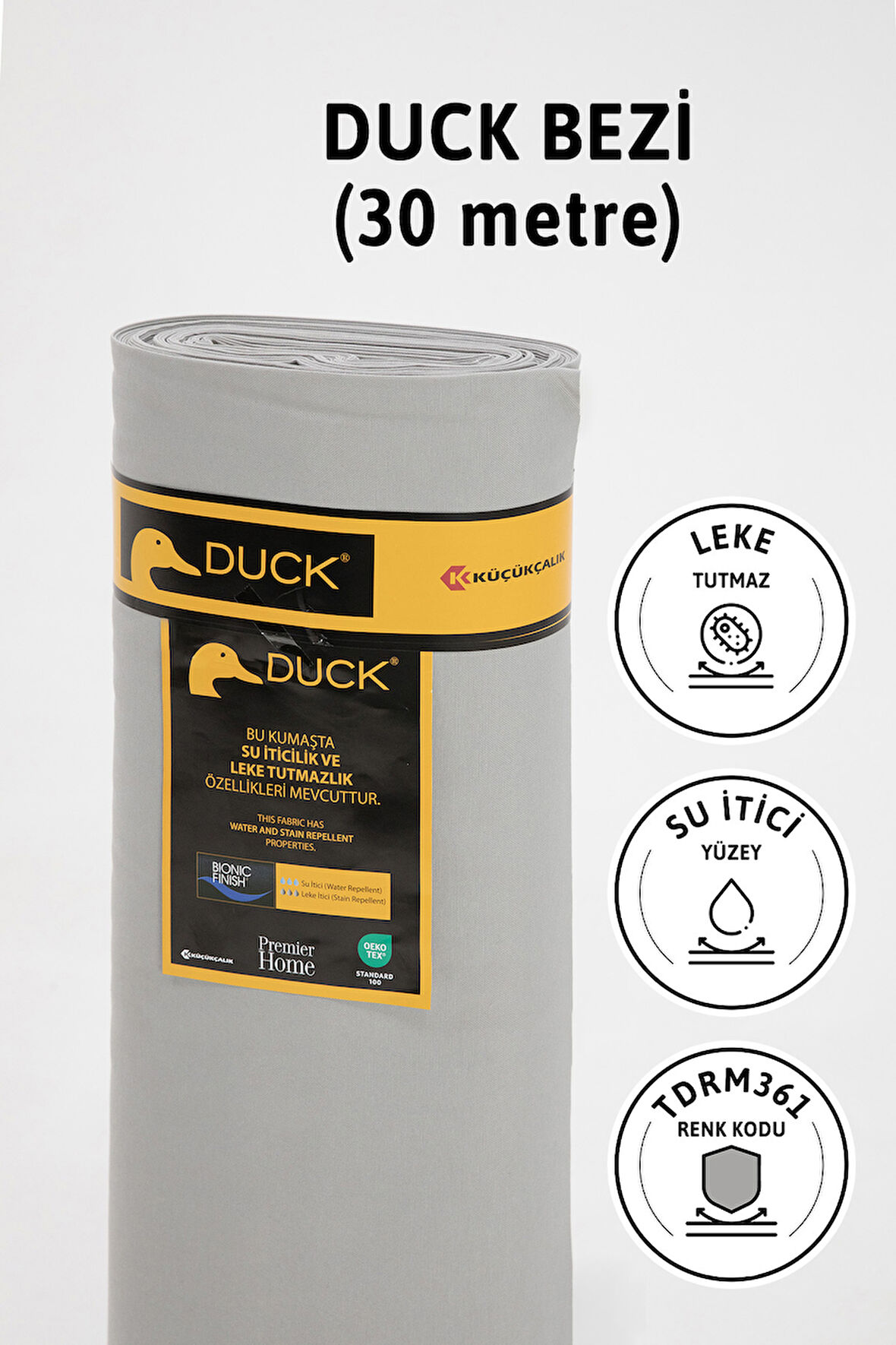 Premier Metrelik Duck Keten Kumaş Su İtici Bez 30 Metre TDRM361 - Gri
