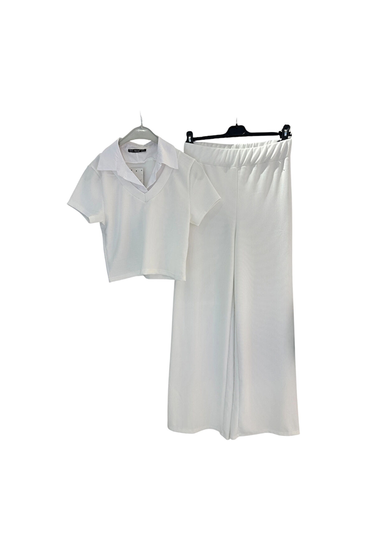 TKM01 YAKA DETAYLI KISA KOLLU PANYOLONLU TAKIM