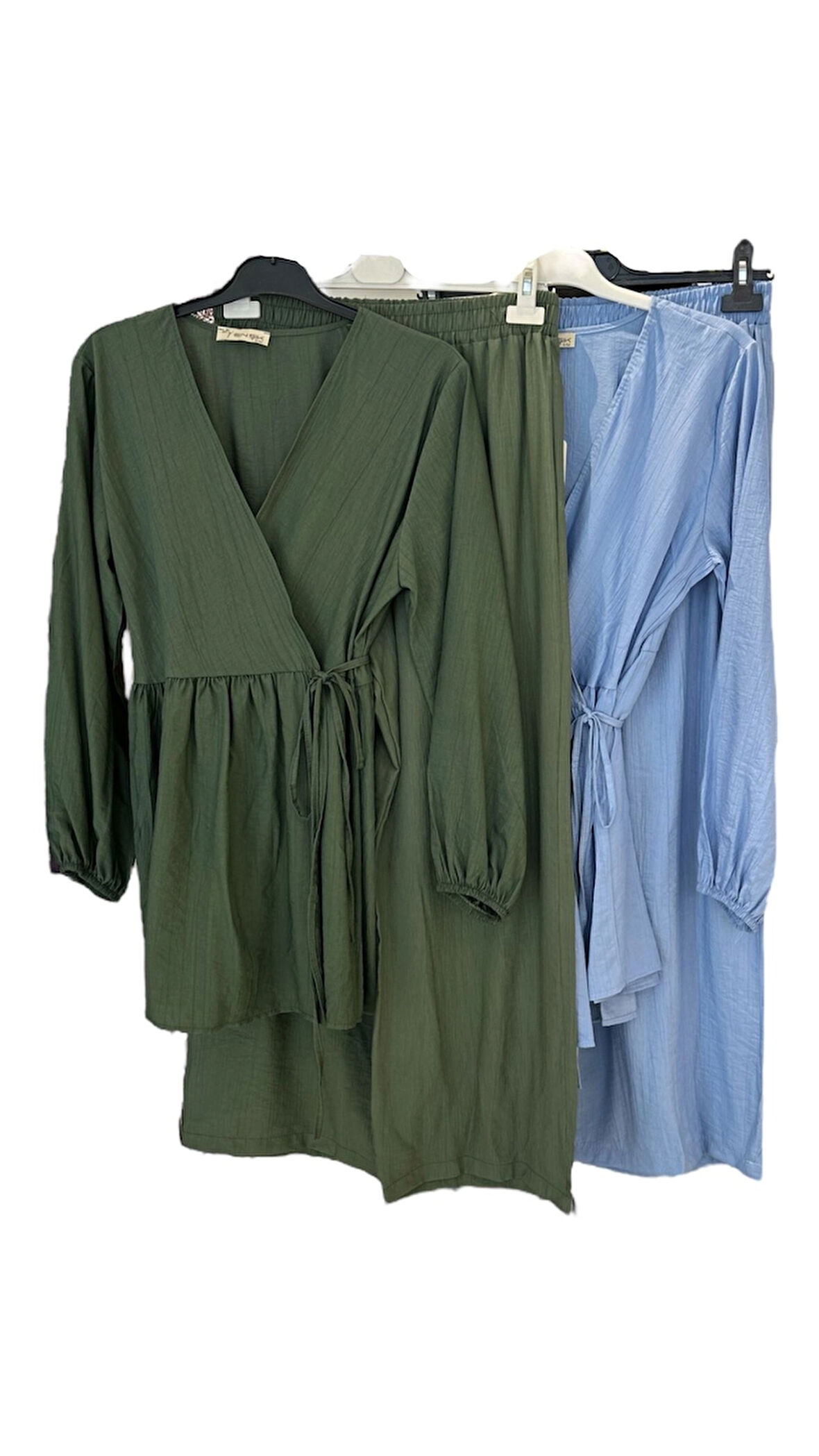 Z-521 PİLE VE KİMONO DETAYLI PANTOLONLU ÇİLEK İKİLİ TAKIM