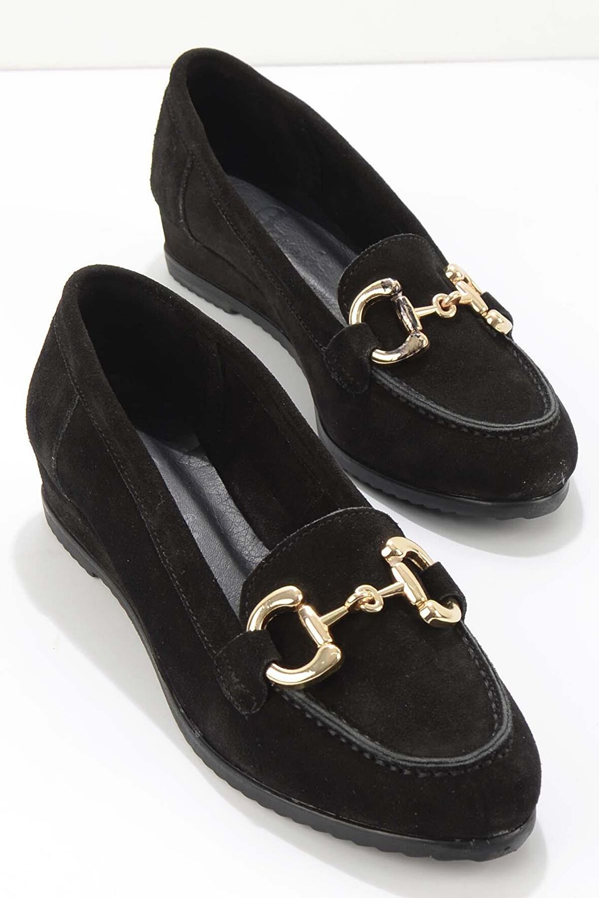 Bambi Siyah Süet Hakiki Deri Kadın Loafer Ayakkabi K01196001202