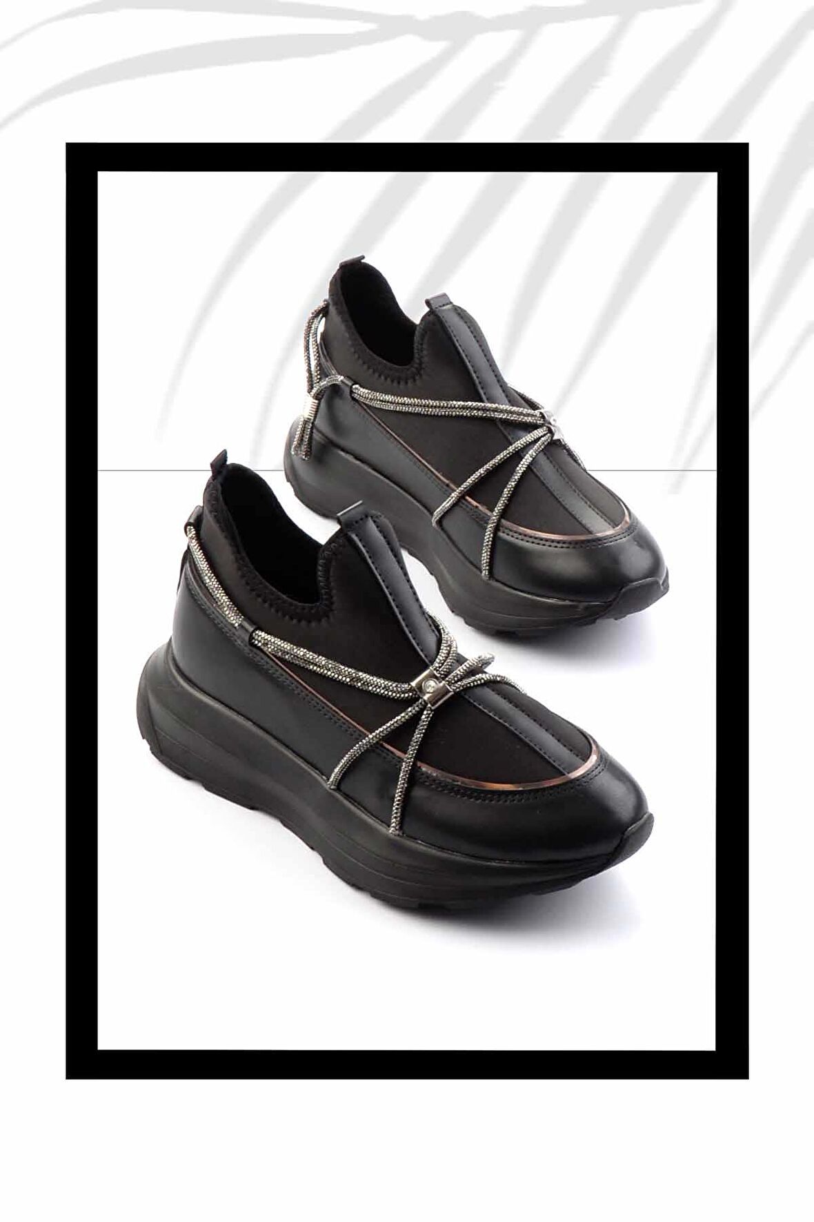 Siyah Siyah Streç  Kadın Sneaker K01212203209