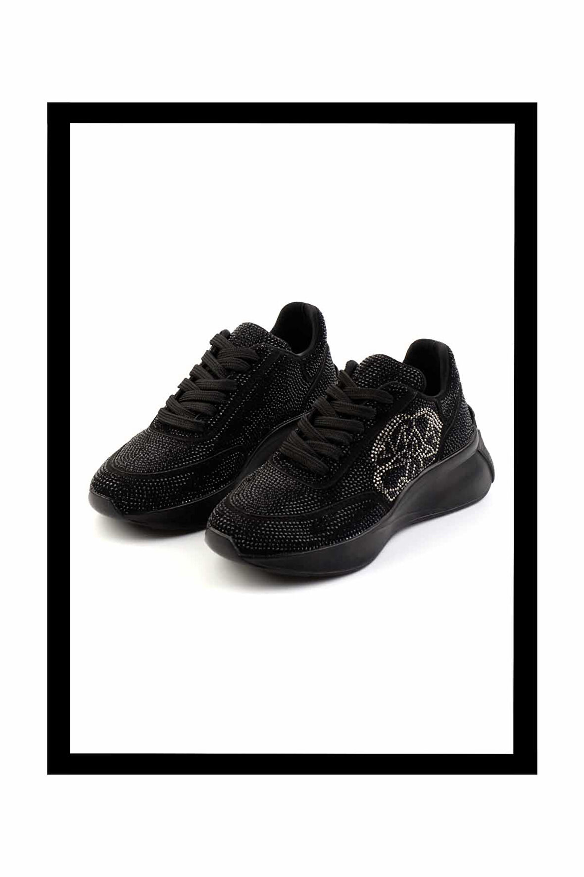 Siyah Platin Taşlı  Kadın Sneaker K01234073587
