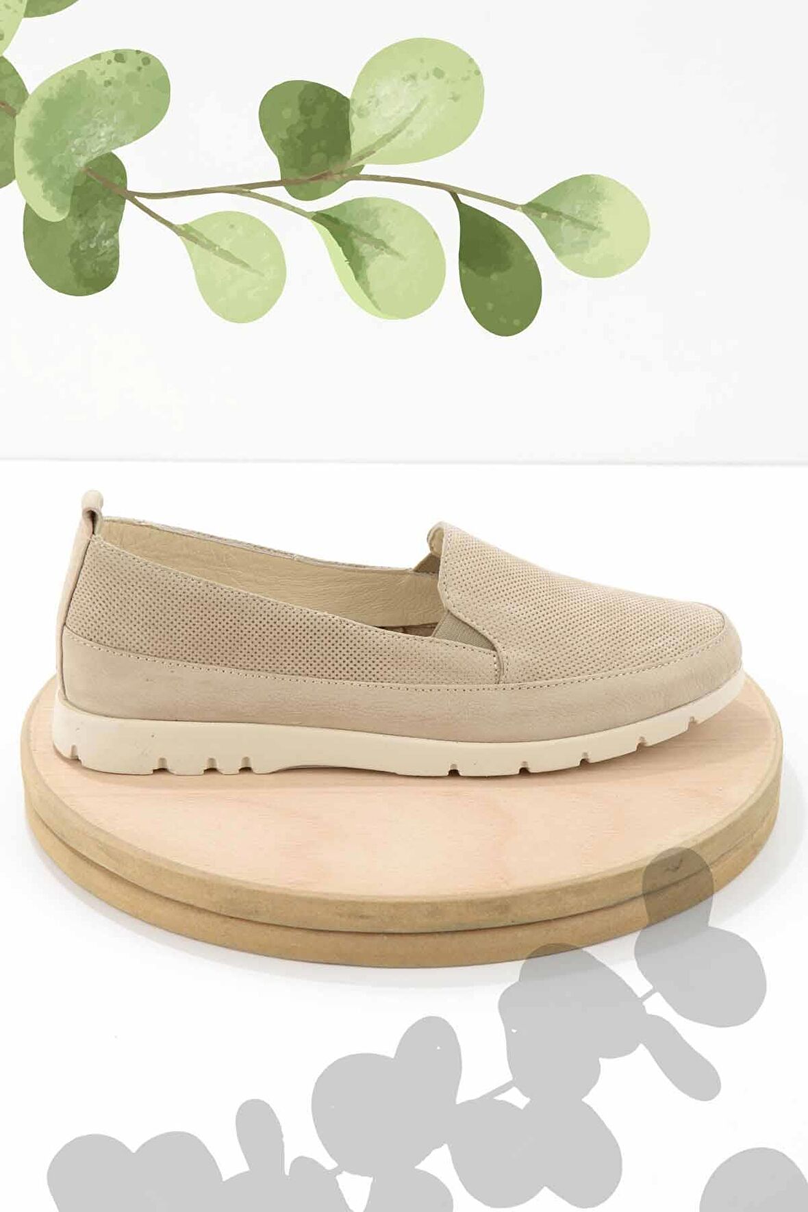 Bambi Bej Nubuk Hakiki Deri Kadın Loafer Ayakkabi K01269356501