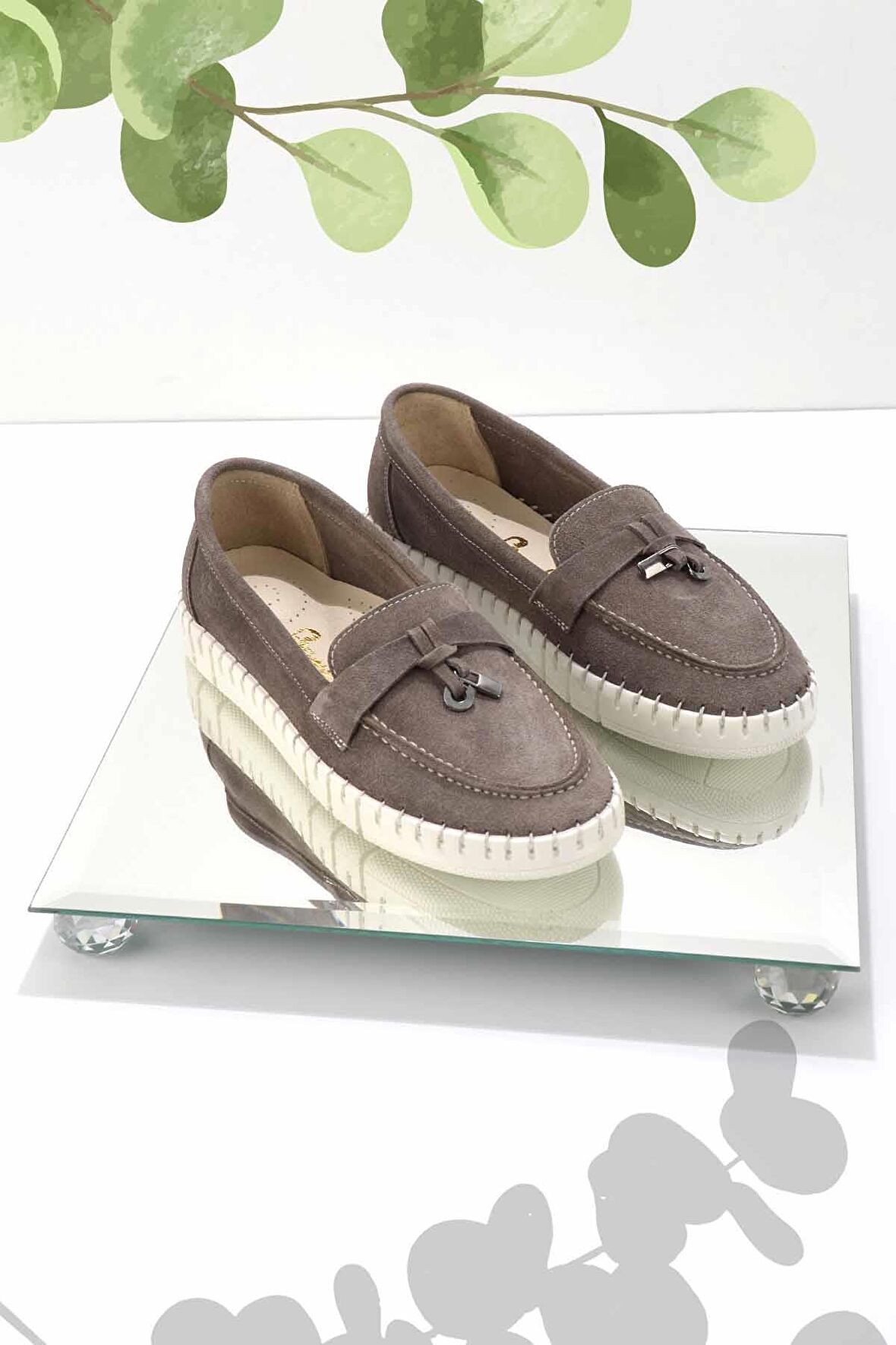 Bambi Vizon Süet Hakiki Deri Kadın Loafer Ayakkabi K01286654002