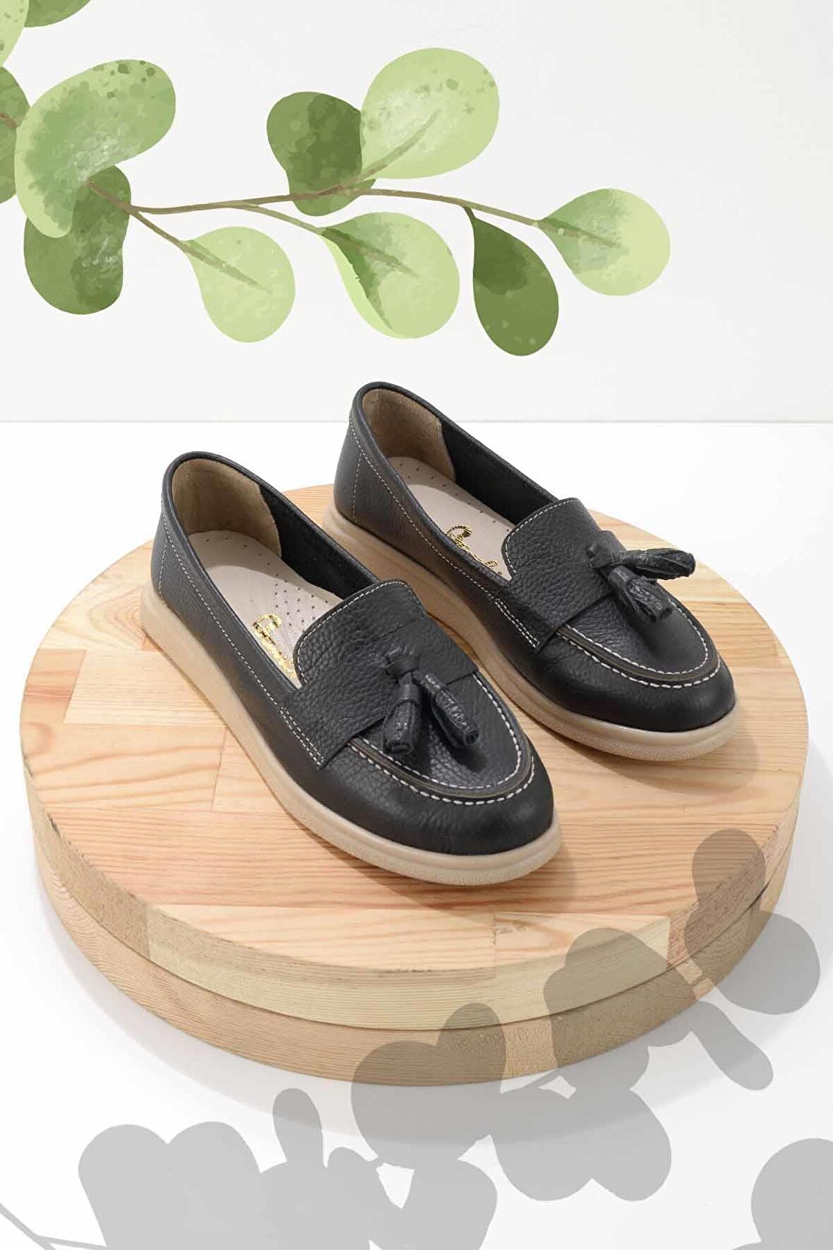 Bambi Siyah Hakiki Deri Kadın Loafer Ayakkabi K01303018003