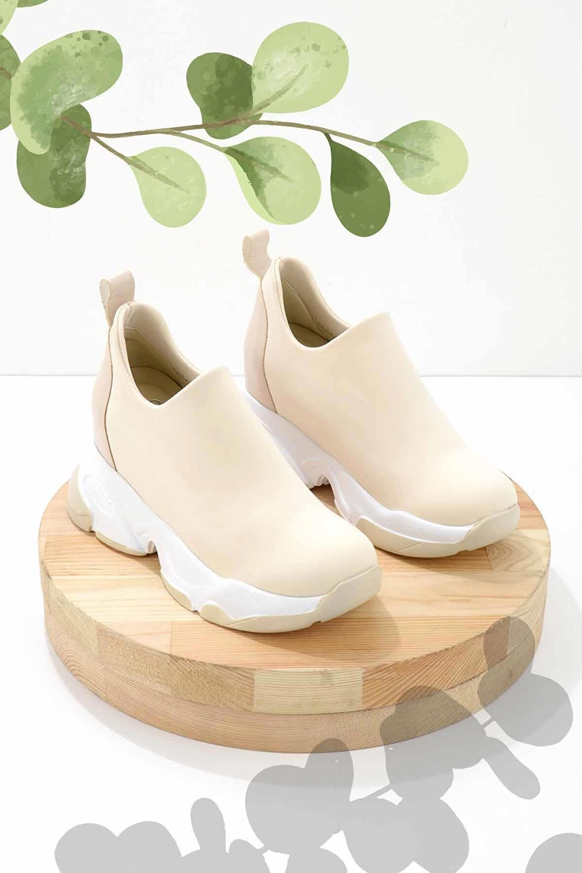 Bambi Bej Streç  Kadın Sneaker K01313001617