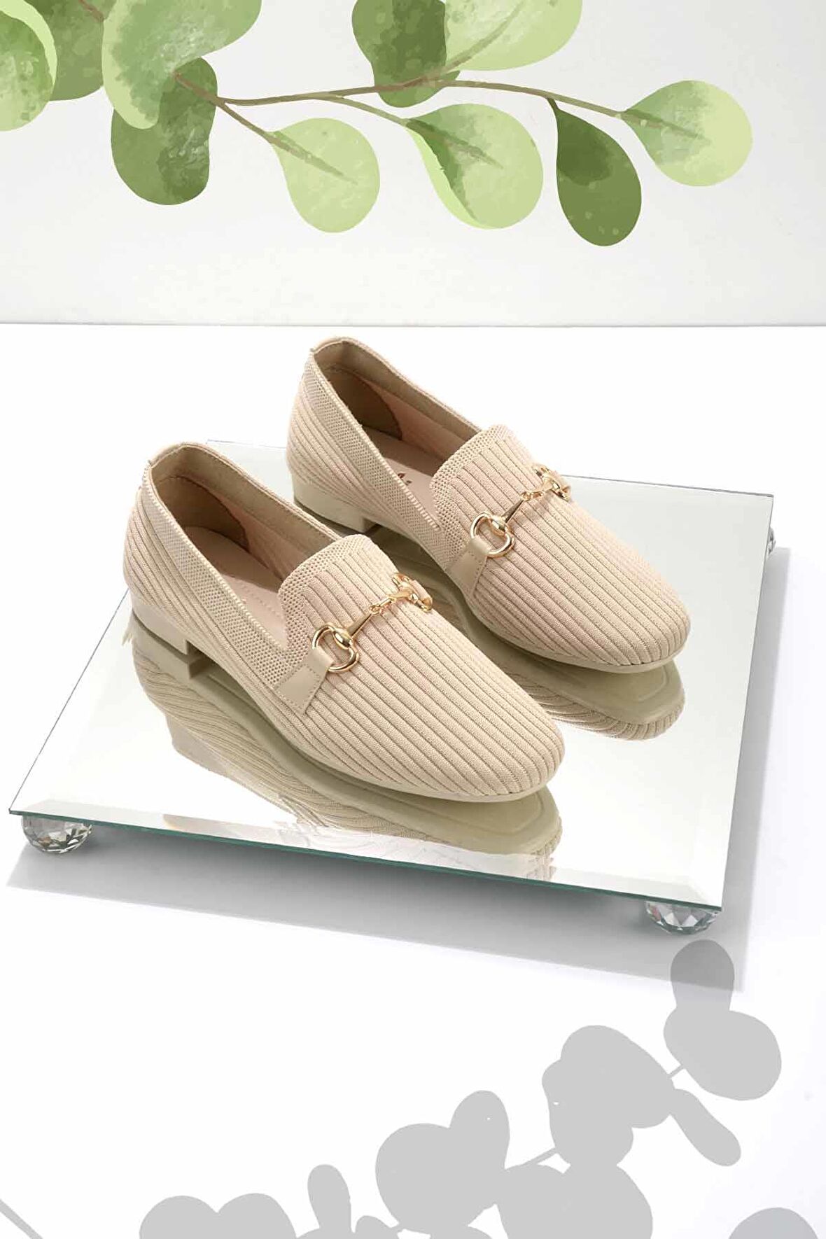 Bambi Bej Triko  Kadın Loafer Ayakkabi K01320302082