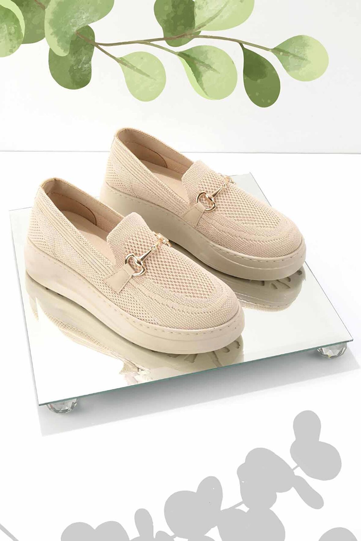 Bambi Bej Triko  Kadın Loafer Ayakkabi K01320425182
