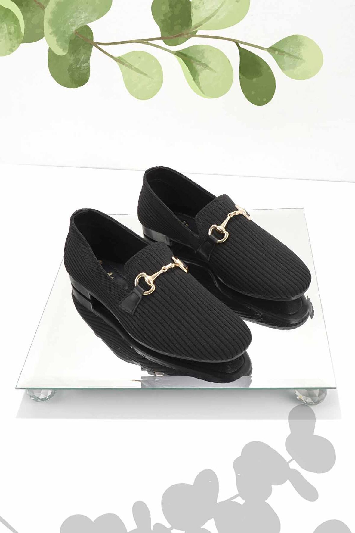 Bambi Siyah Triko  Kadın Loafer Ayakkabi K01320302082