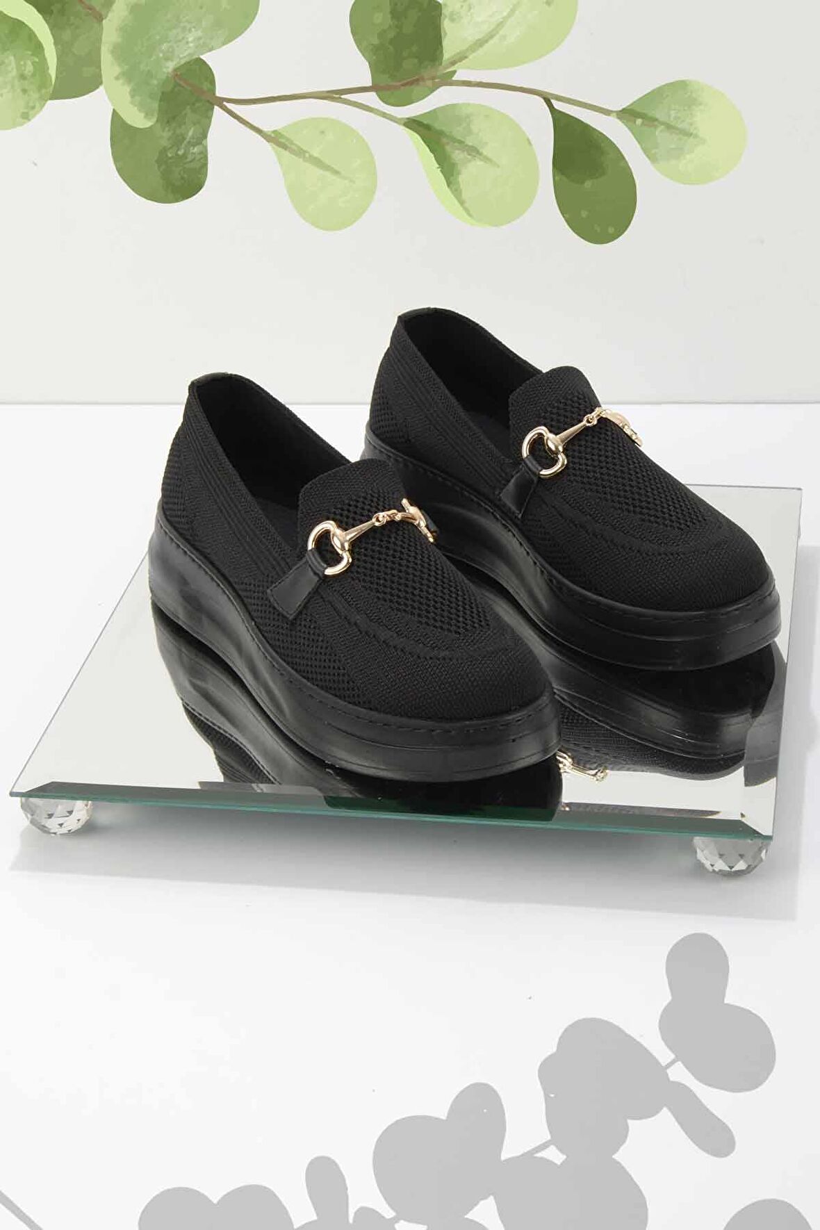 Bambi Siyah Triko  Kadın Loafer Ayakkabi K01320425182