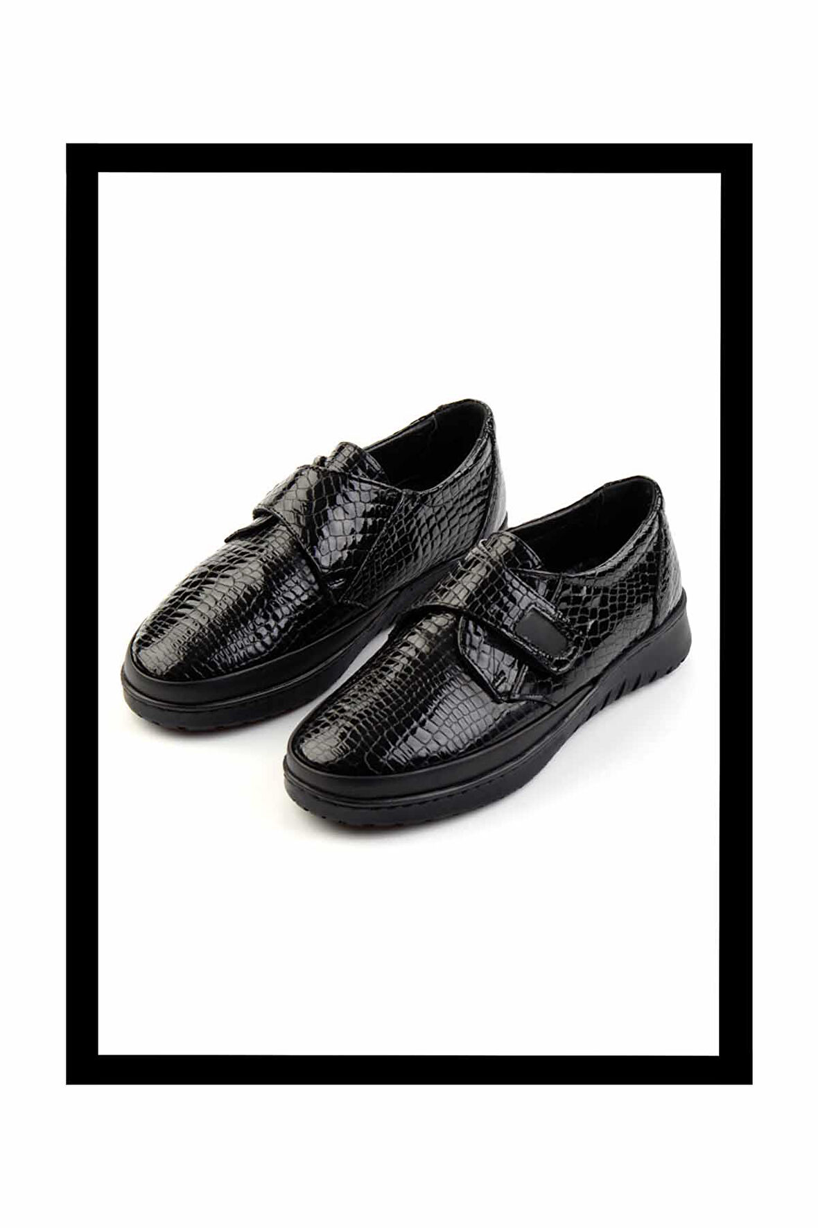 Siyah Siyah Kroko Hakiki Deri Kadın Casual Ayakkabı K01331750403