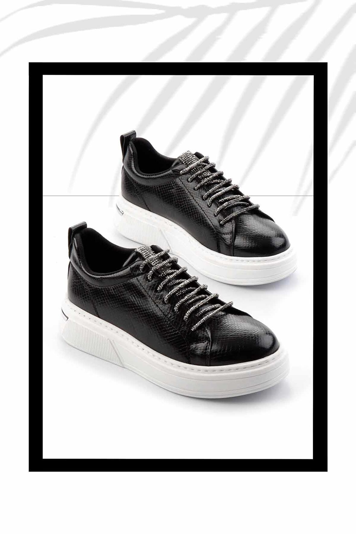 Siyah Yılan Baskı  Kadın Sneaker K01377023409