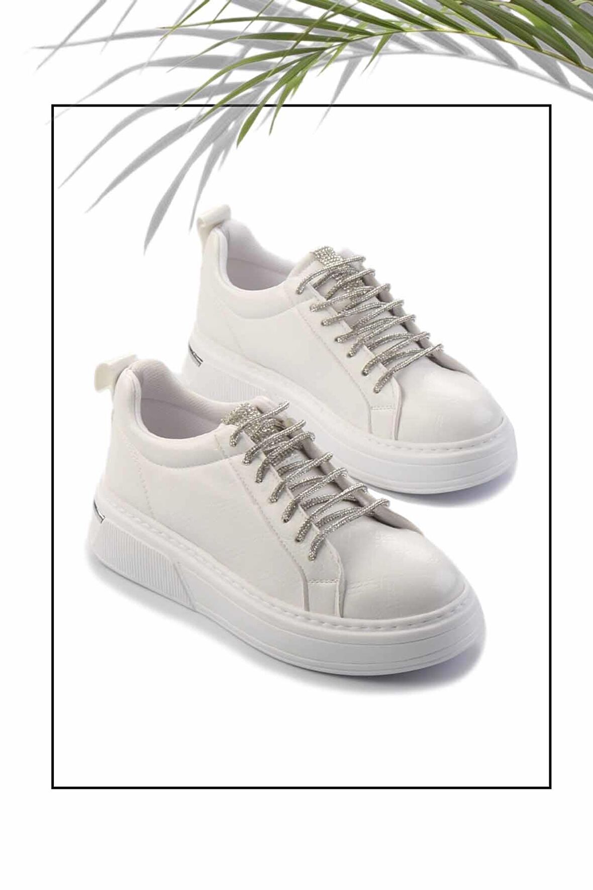 Beyaz Yılan Baskı  Kadın Sneaker K01377023409