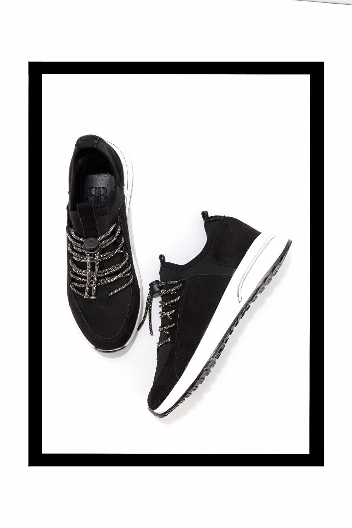 Siyah Siyah Streç  Kadın Sneaker K01413055102