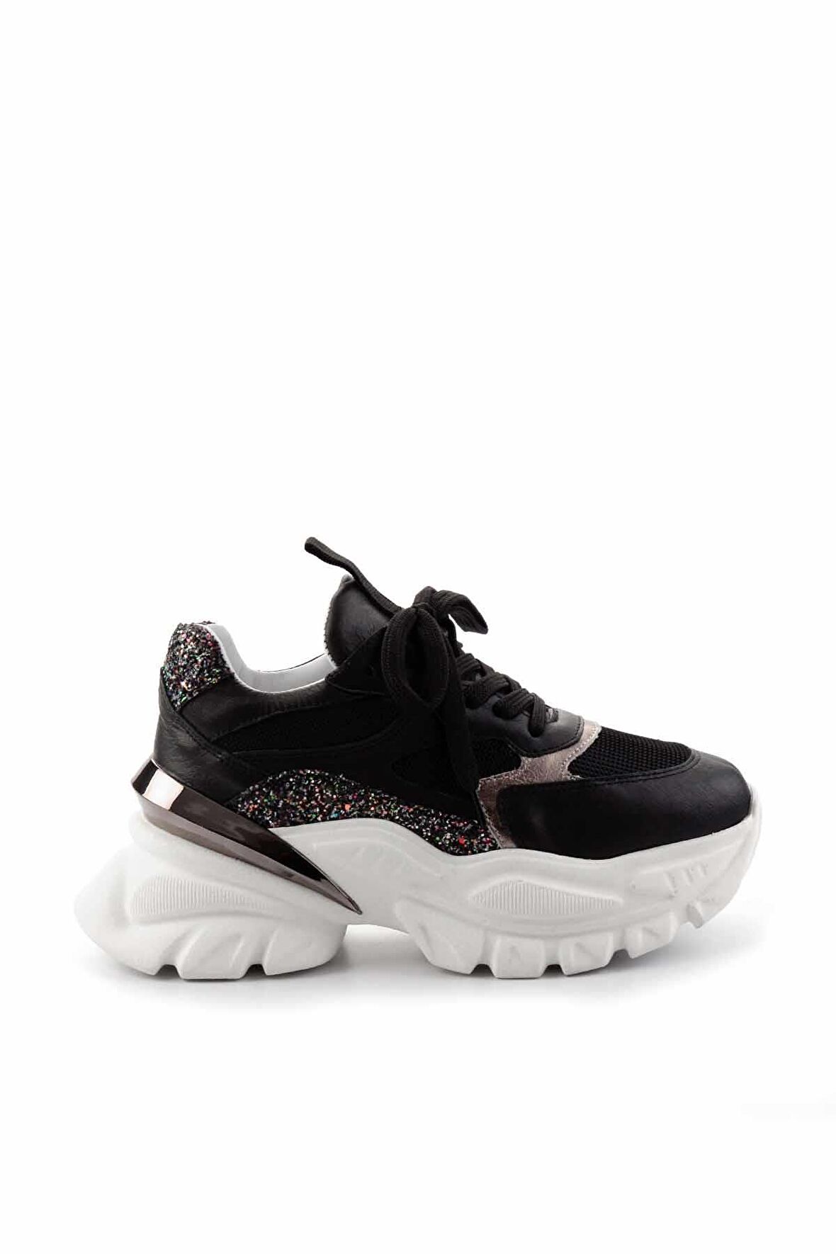 Siyah Siyah File Hakiki Deri Kadın Sneaker K01480004503