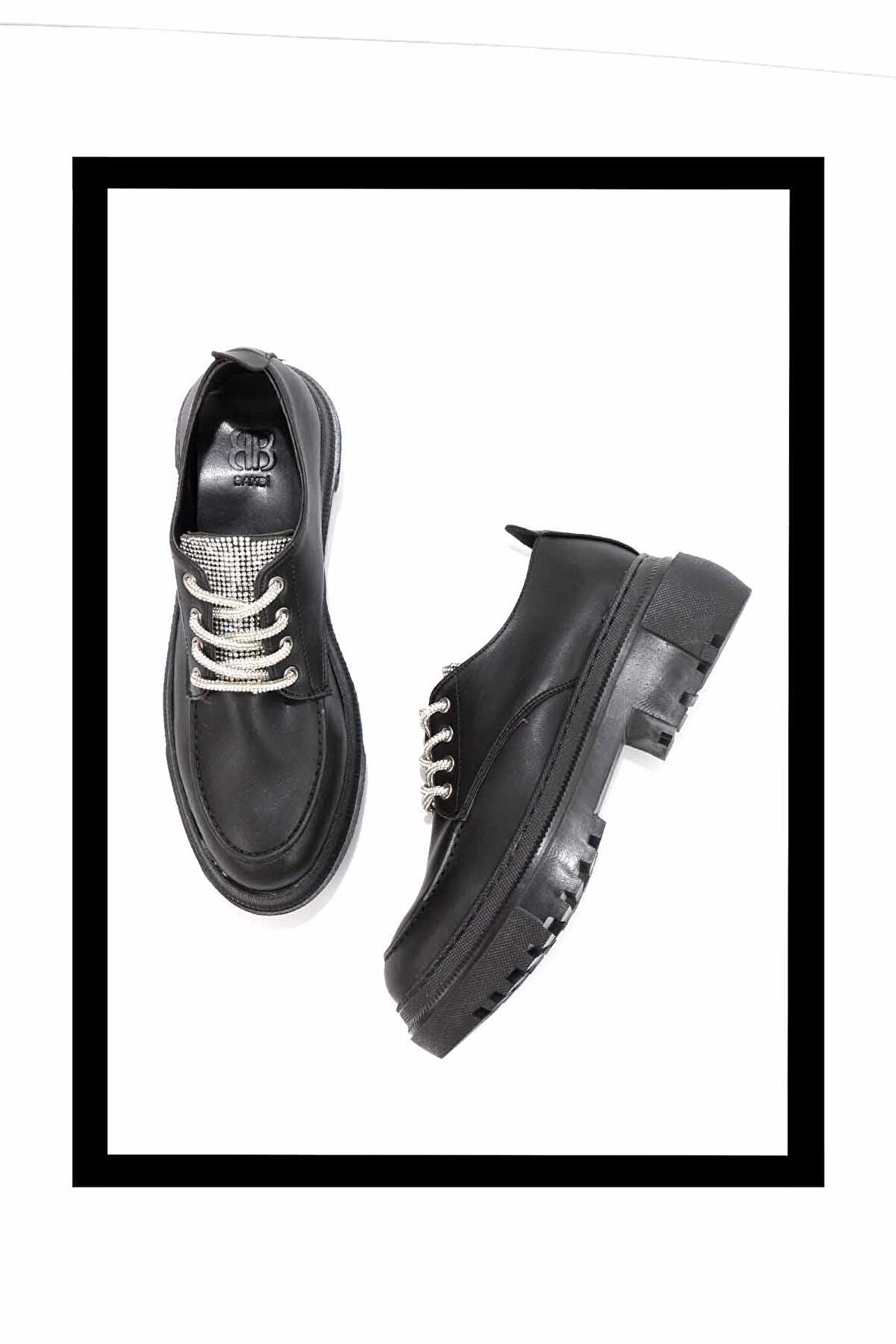 Siyah Lame Taşlı  Kadın Loafer Ayakkabı K01503741709