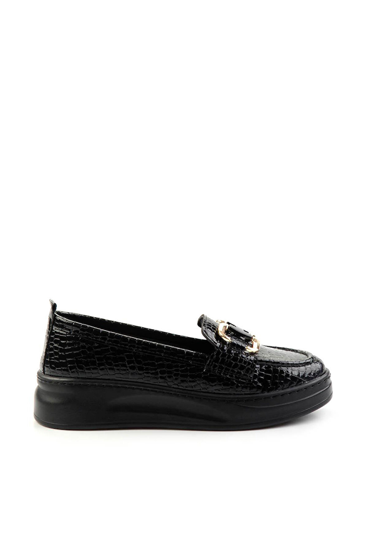 Siyah Rugan Kroko  Kadın Loafer Ayakkabı K01536194511