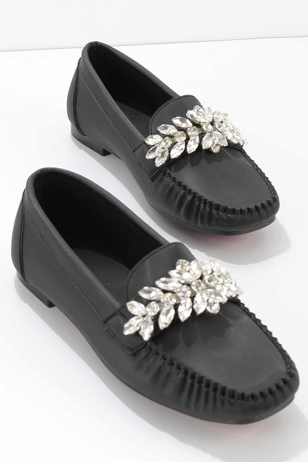 Bambi Siyah Saten  Kadın Loafer Ayakkabi K01542166738